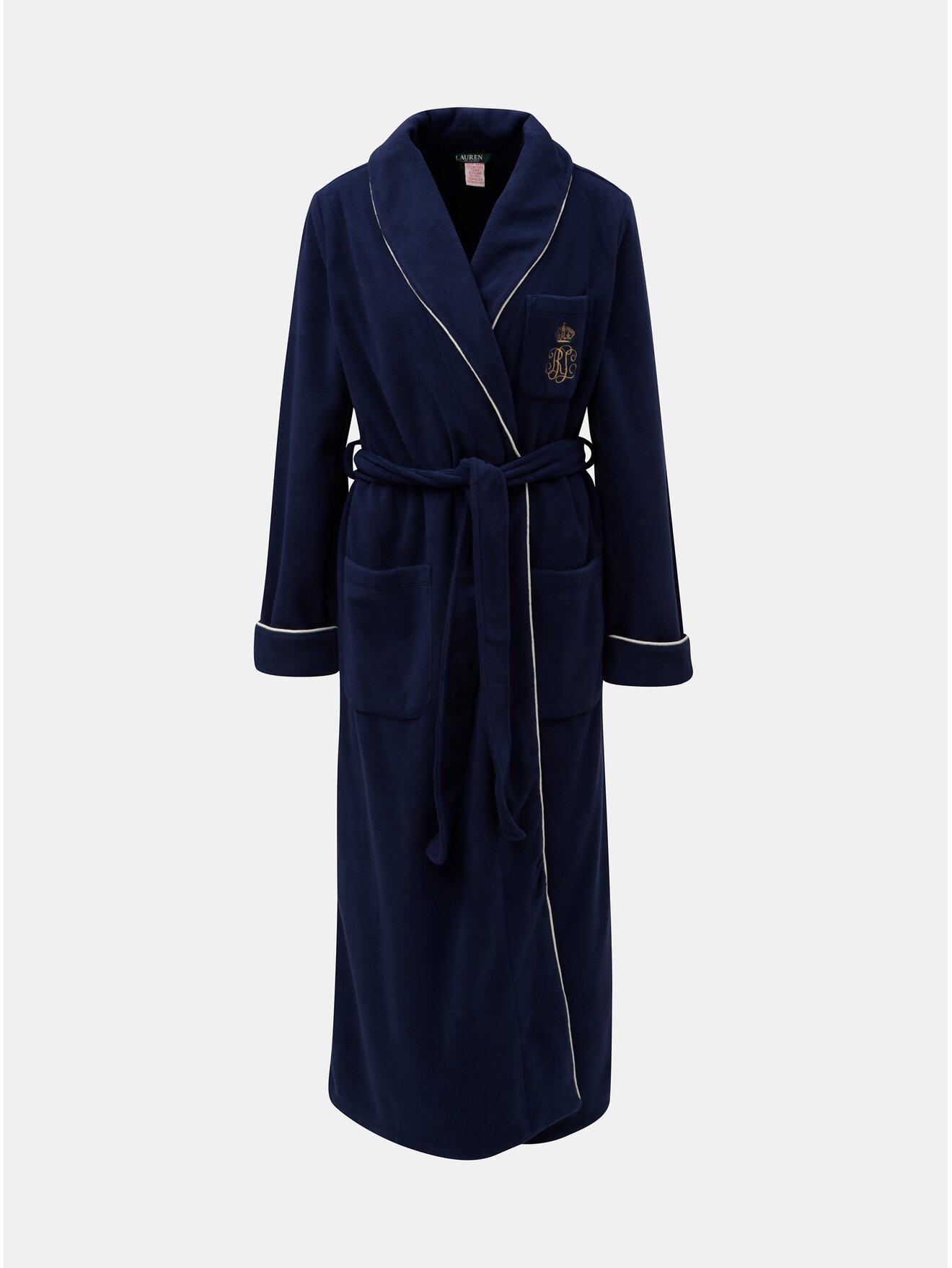 Tmavě modrý dámský župan s výšivkou Lauren Ralph Lauren