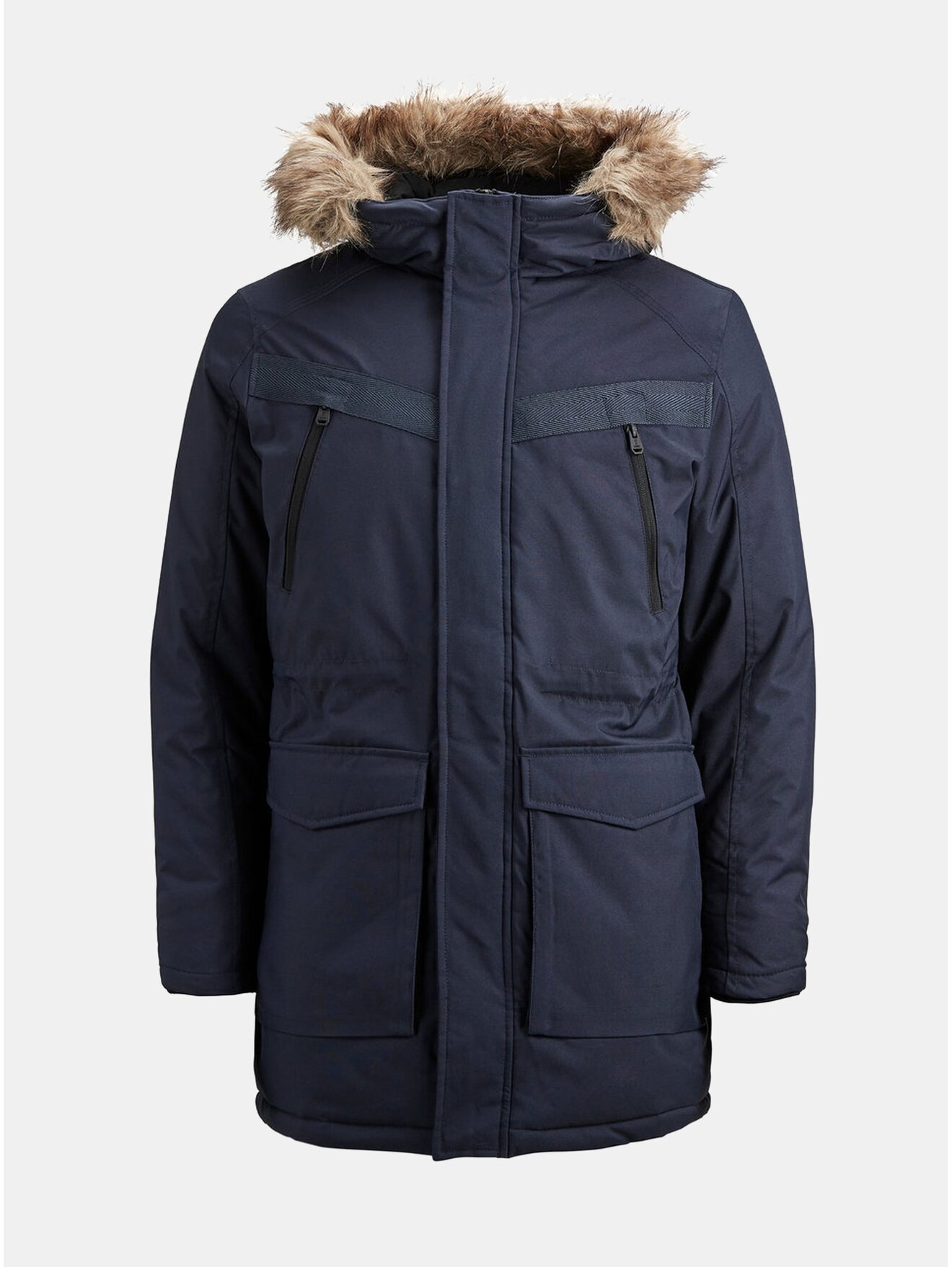 Tmavě modrá zimní parka s umělým kožíškem Jack & Jones Earth