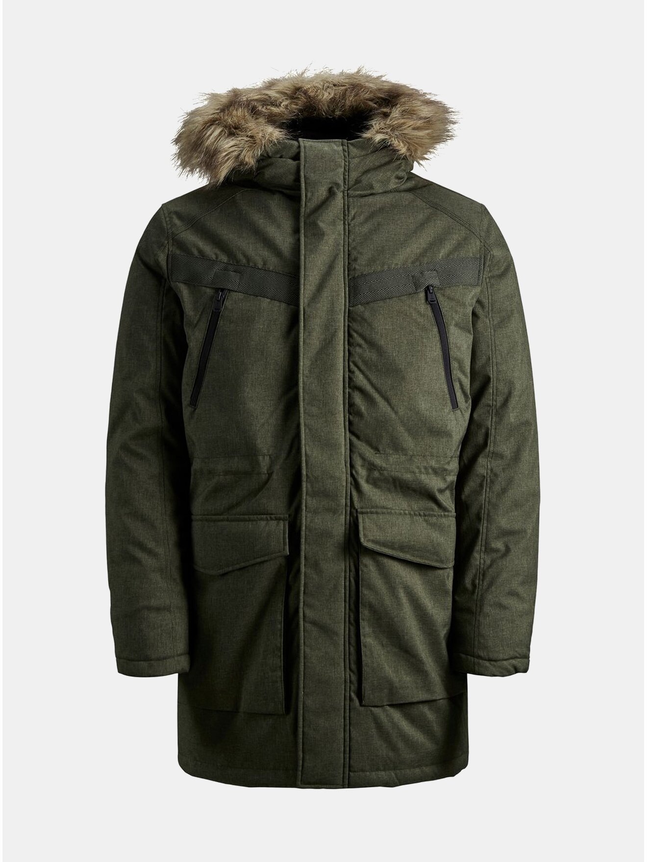 Tmavě zelená zimní bunda s umělým kožíškem Jack & Jones Earth