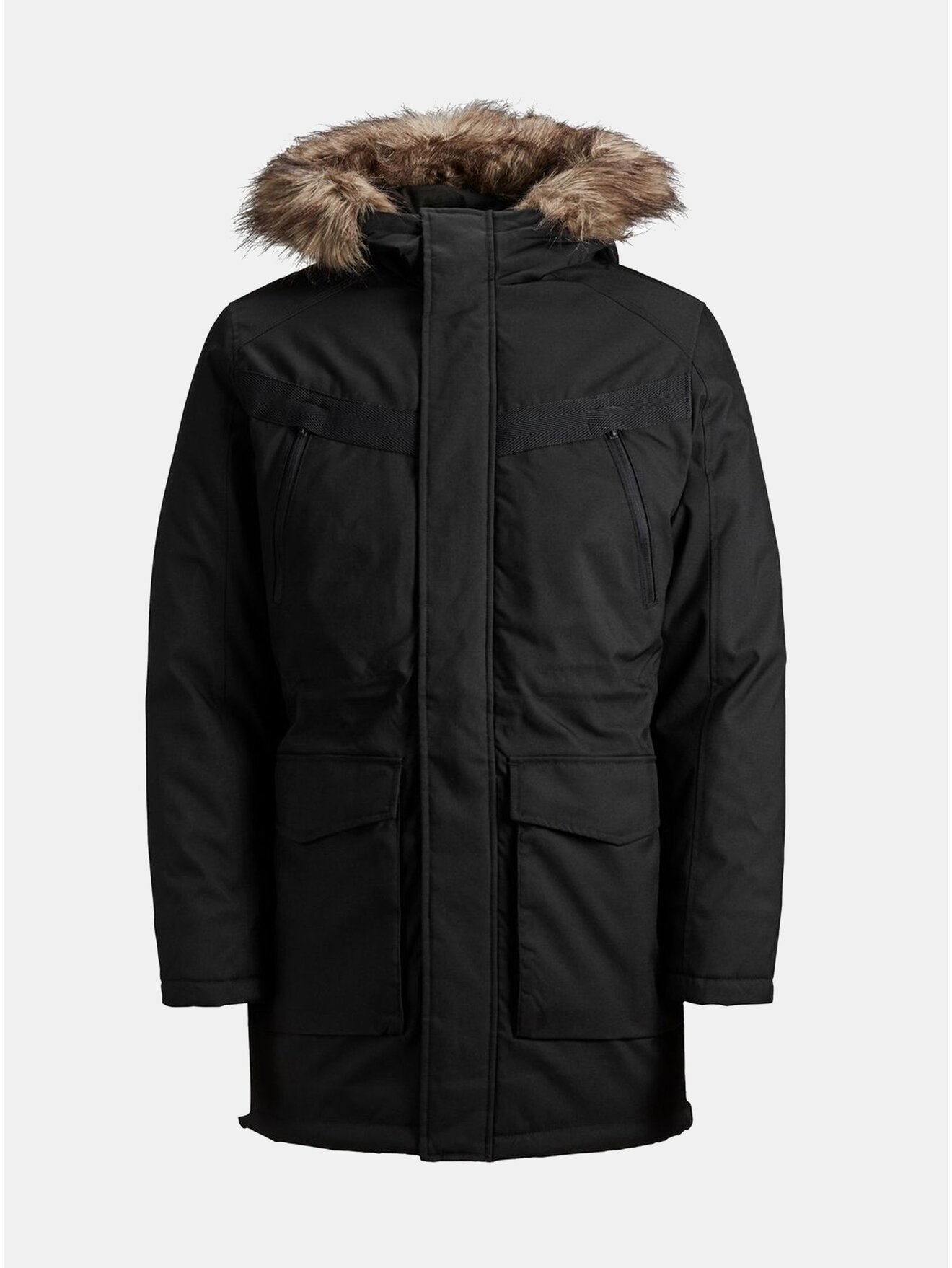 Černá zimní parka s umělým kožíškem Jack & Jones Earth