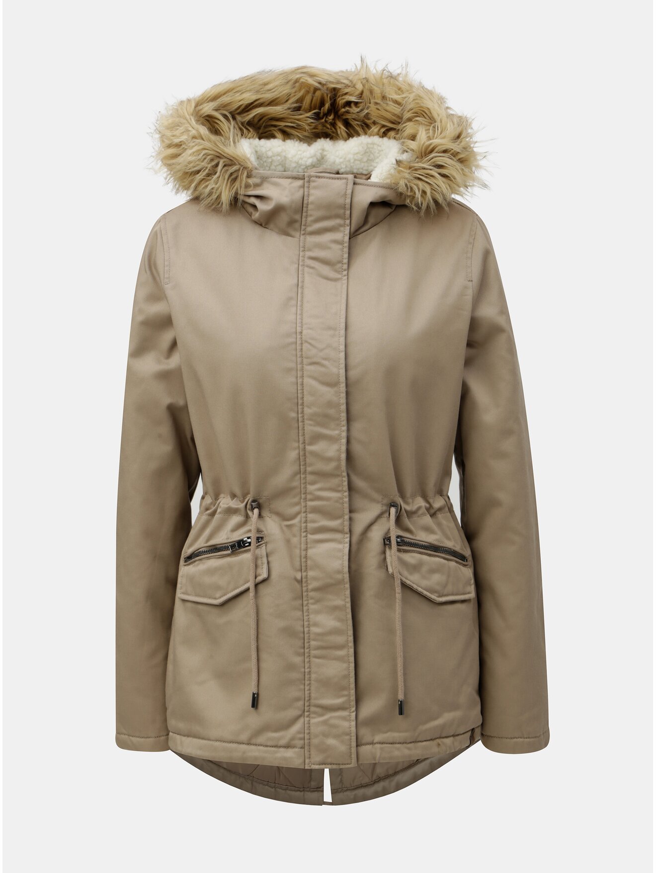 Béžová zimní parka s umělým kožíškem ONLY Ruby