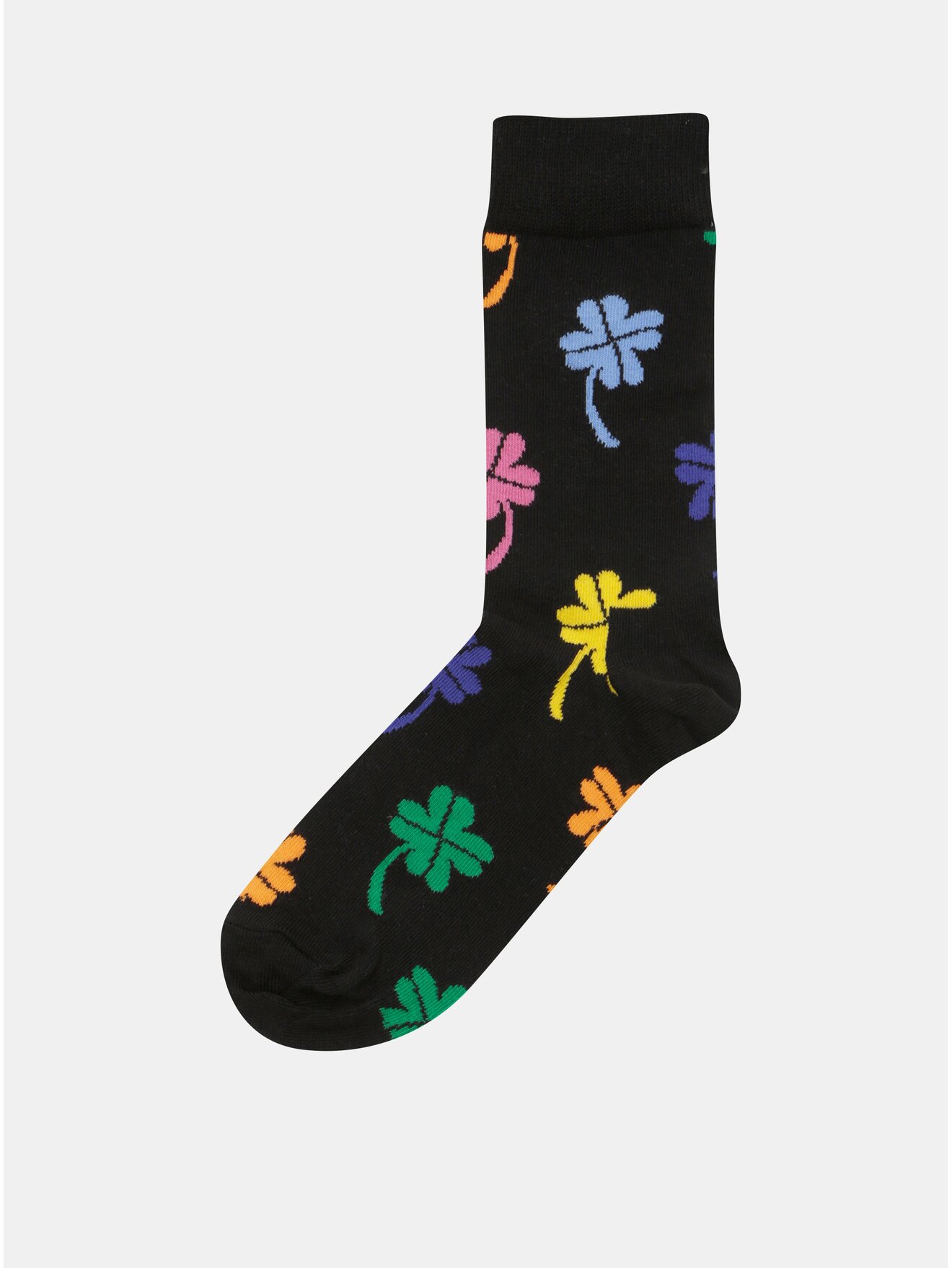 Černé dámské ponožky s motivem čtyřlístků Happy Socks Big Luck Sock