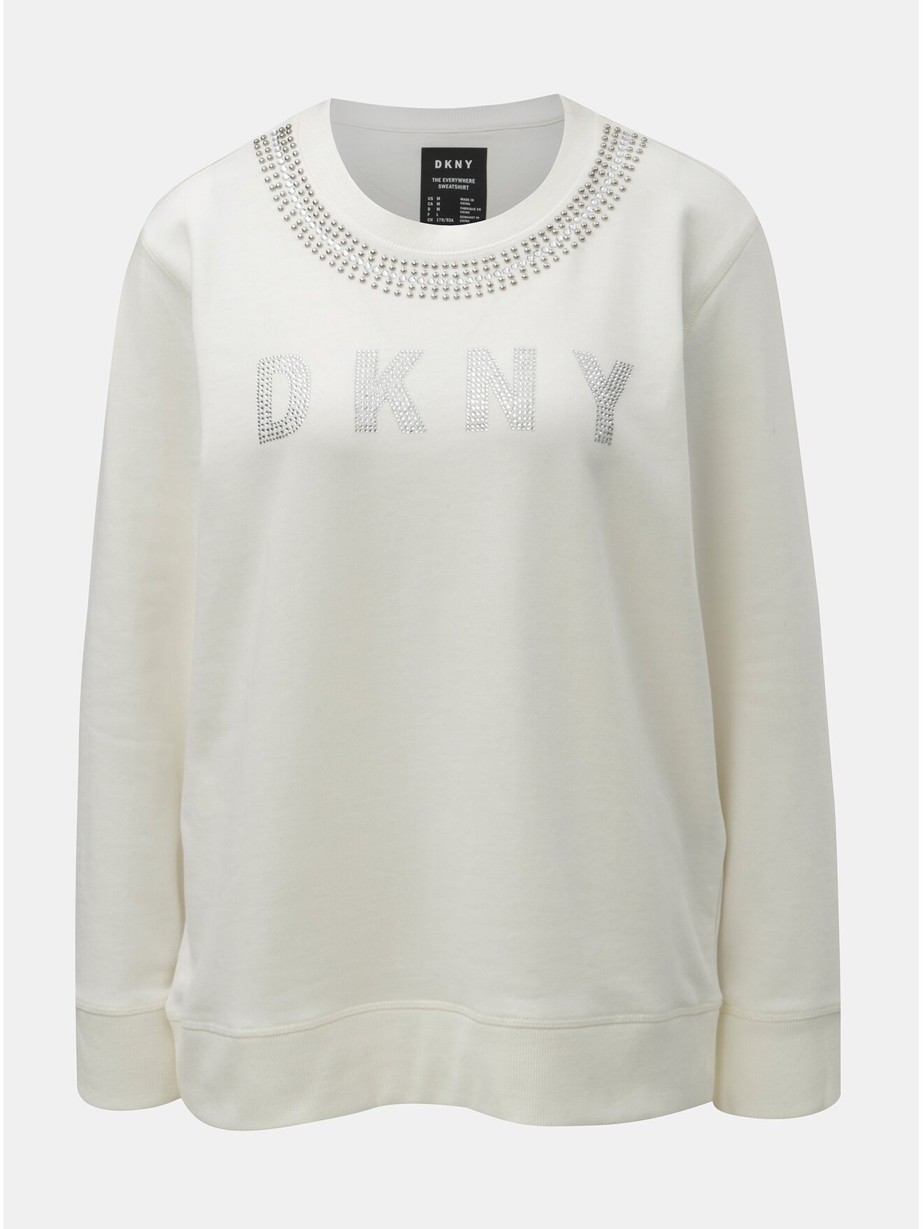 Krémová mikina s ozdobnými kamínky DKNY