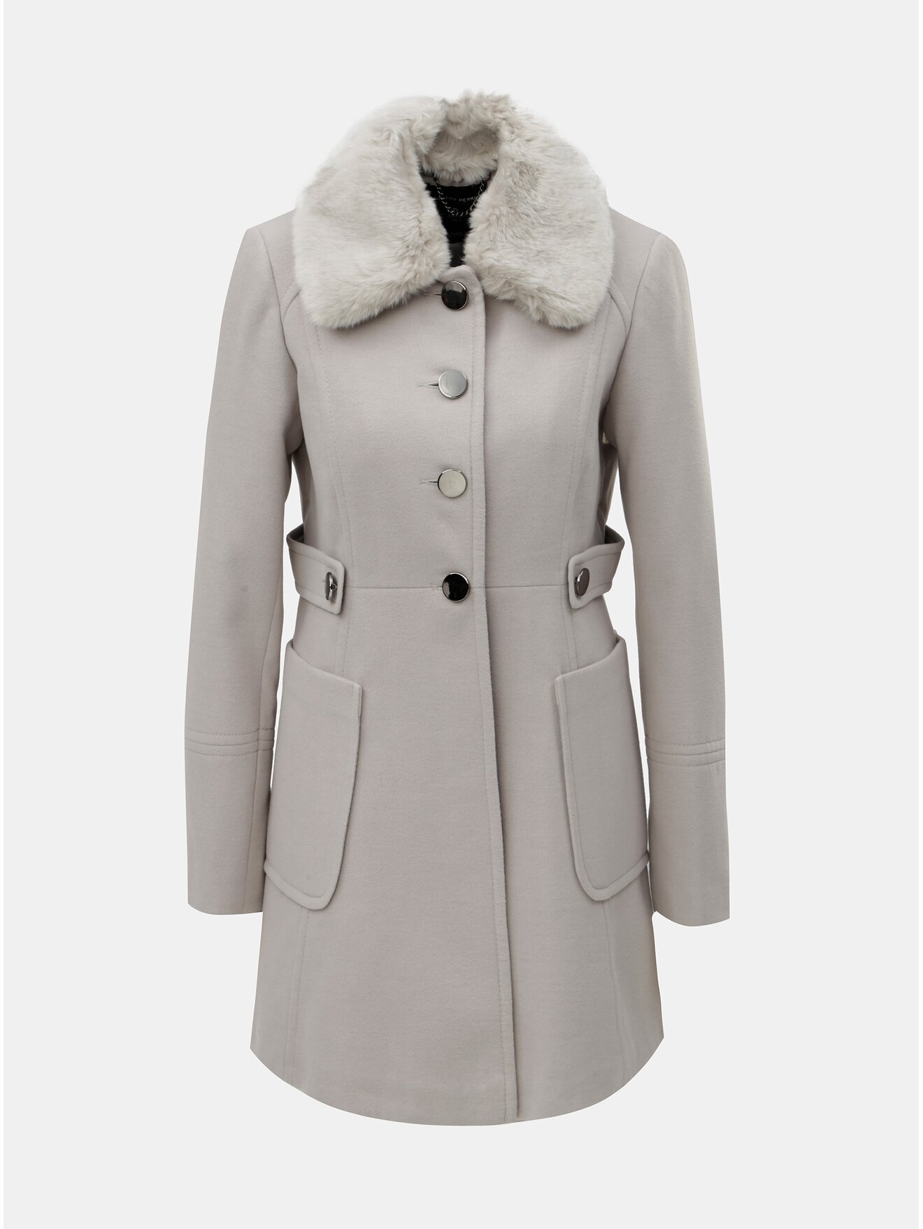 Světle šedý kabát s odnímatelným límcem z umělé kožešiny Dorothy Perkins