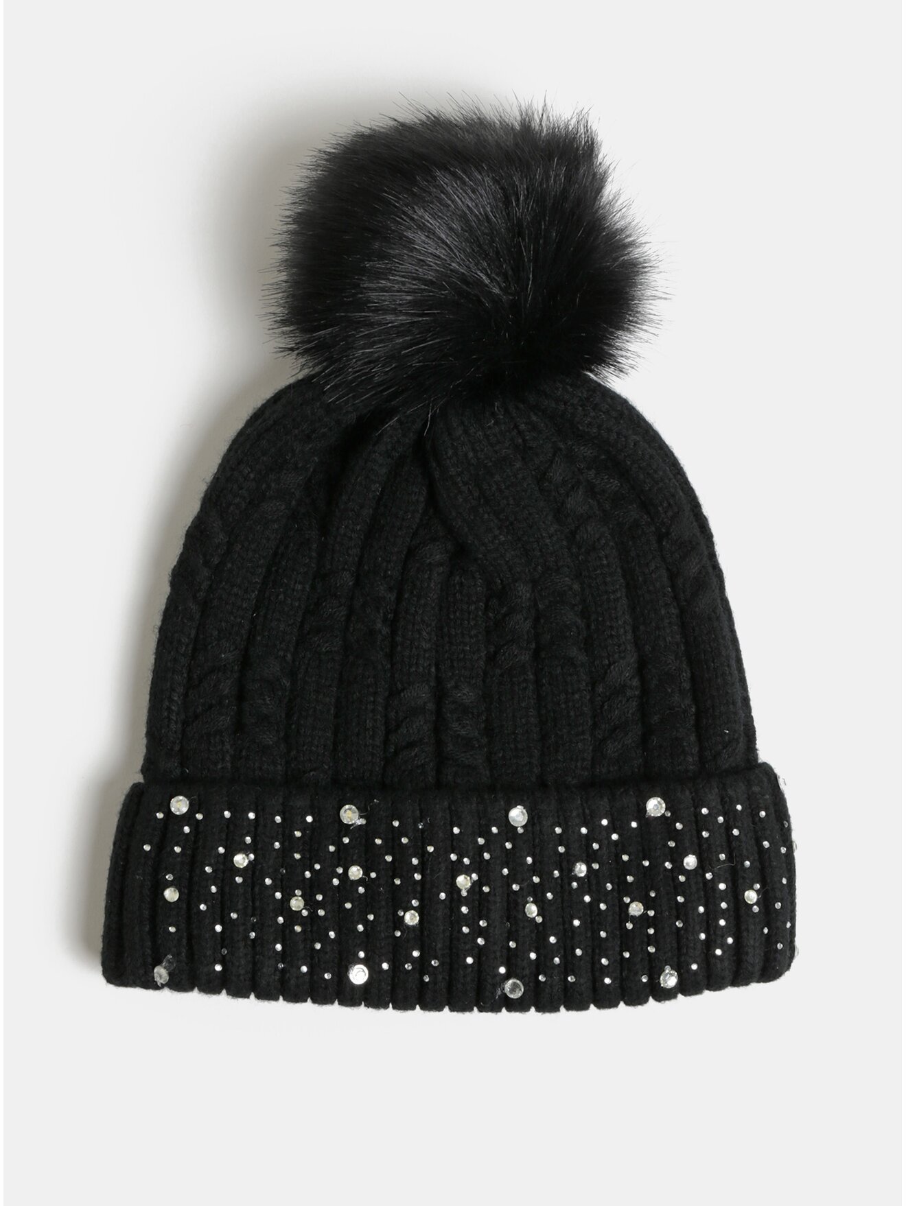 Černá čepice s bambulí a ozdobnými kamínky v dárkovém balení Something Special Diamante hat