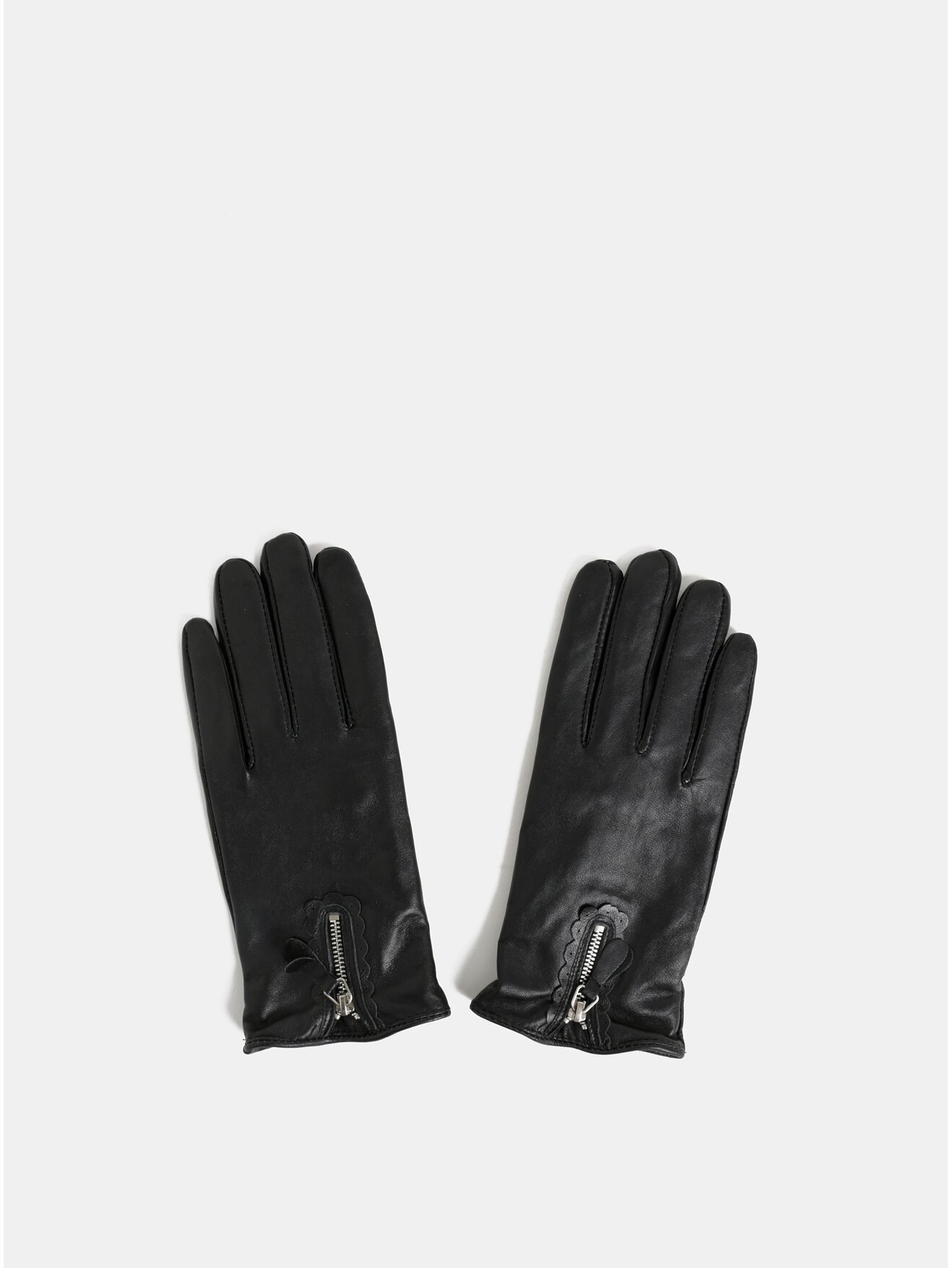 Černé kožené rukavice s ozdobným zipem Dorothy Perkins