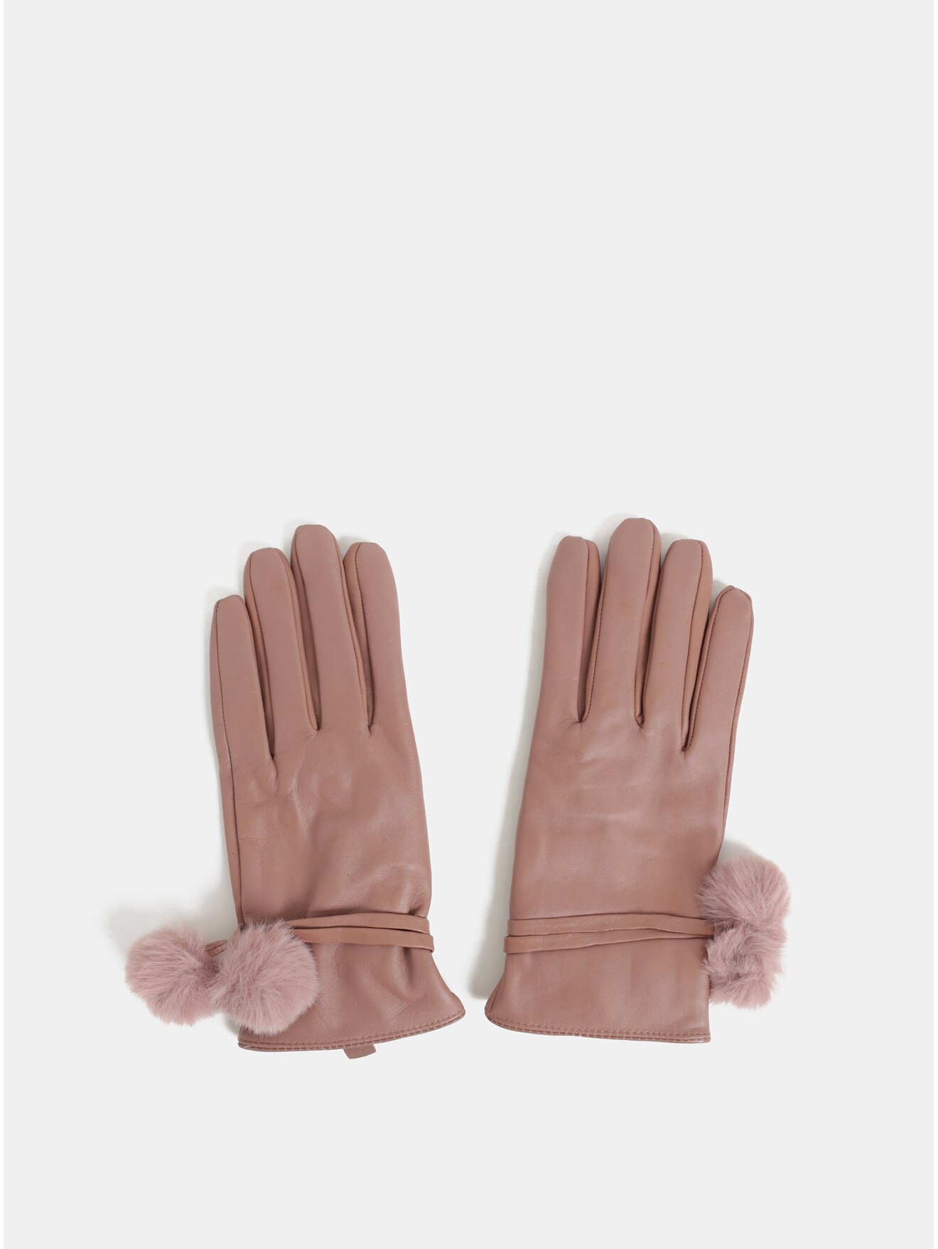 Světle růžové kožené rukavice s bambulkami Dorothy Perkins