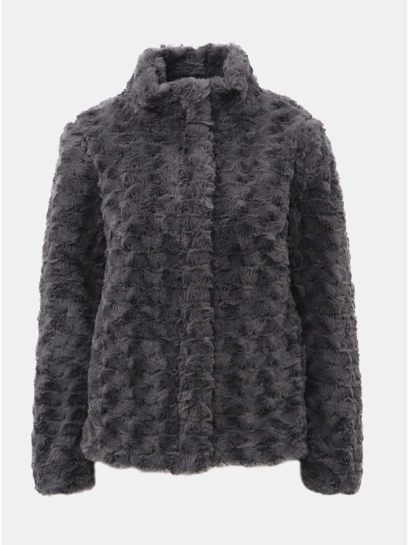 Šedý krátký kabát z umělé kožešiny Dorothy Perkins