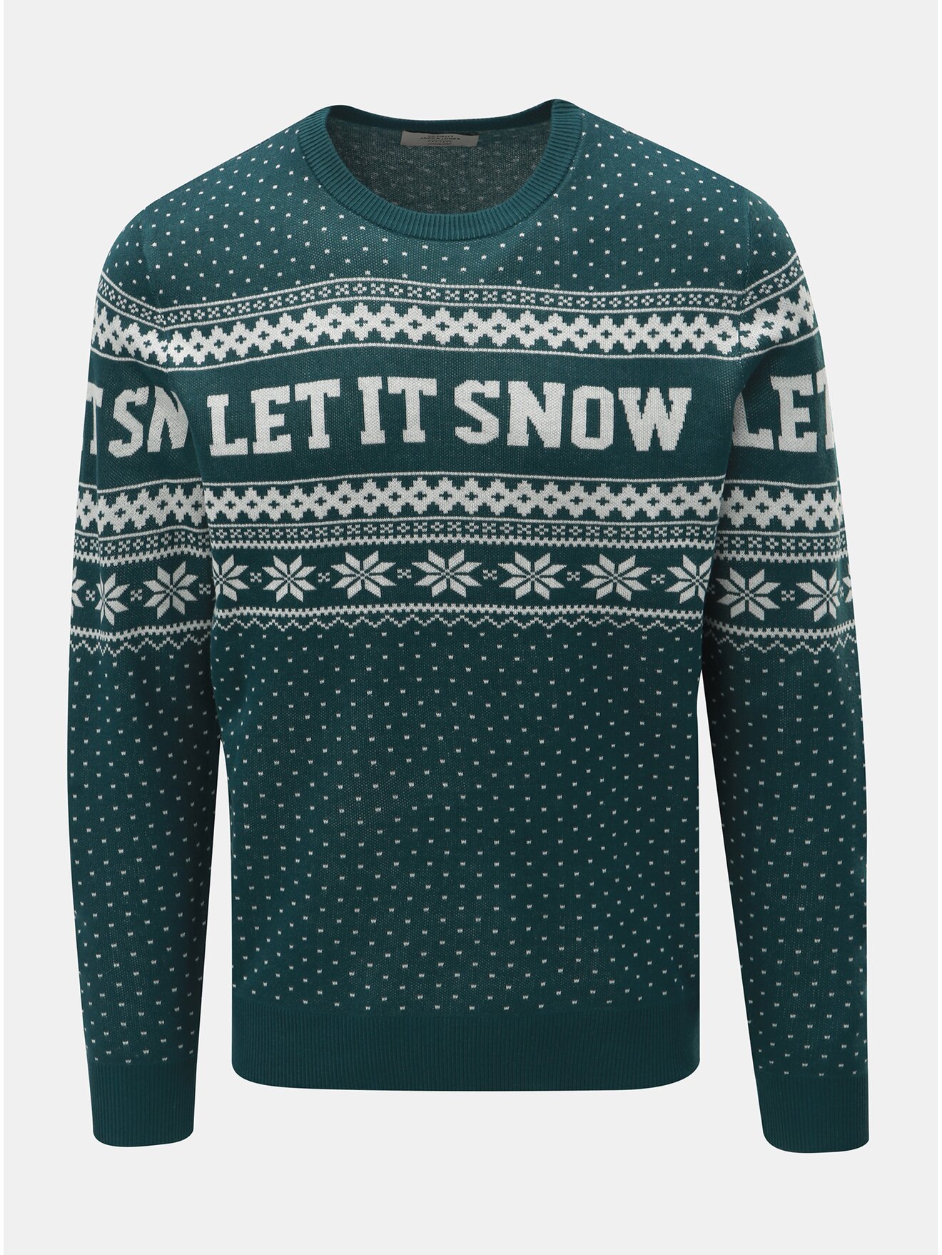 Bílo-zelený svetr s vánočním motivem Jack & Jones Flake