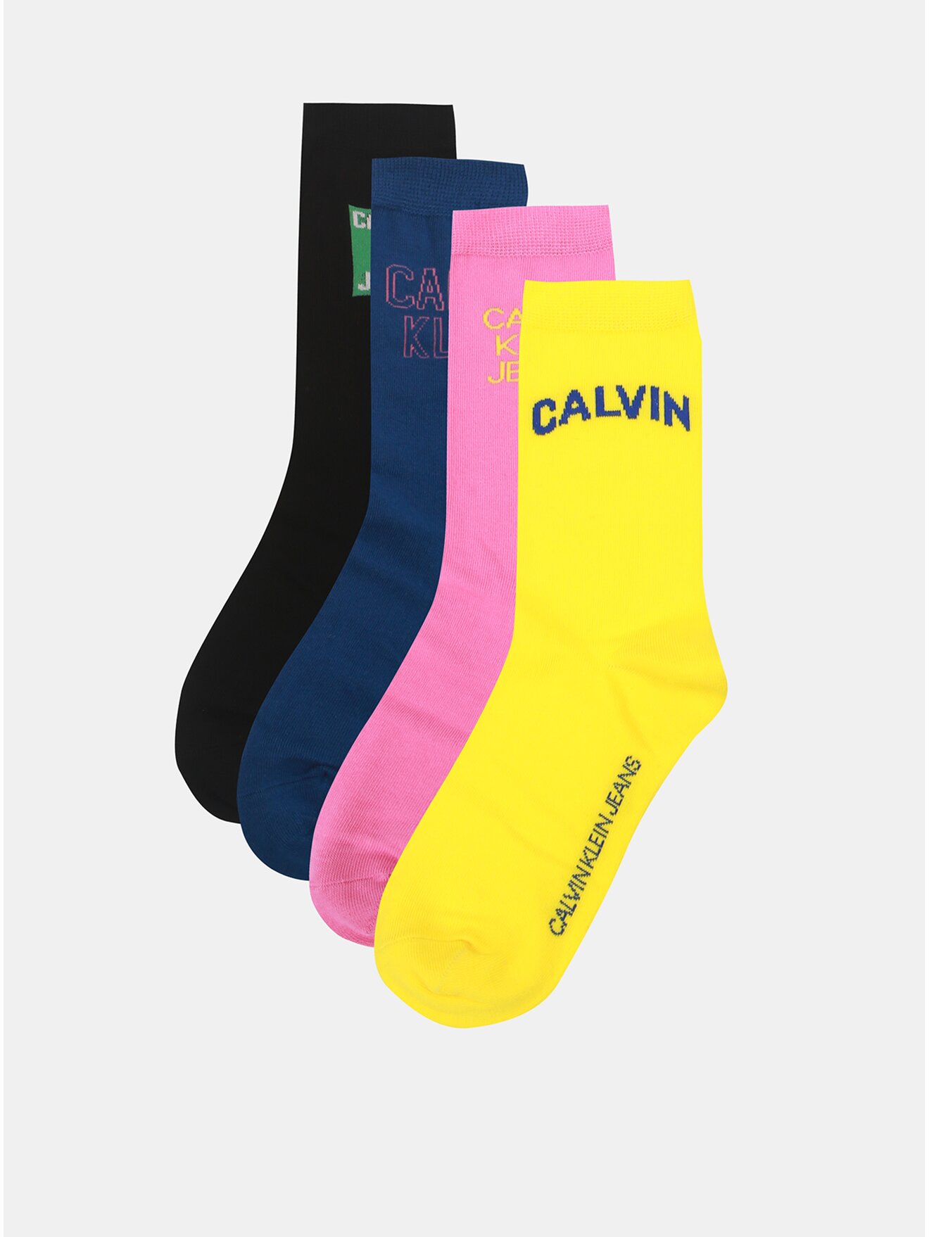 Sada čtyř párů dámských ponožek v černé, modré, růžové a žluté barvě Calvin Klein Jeans