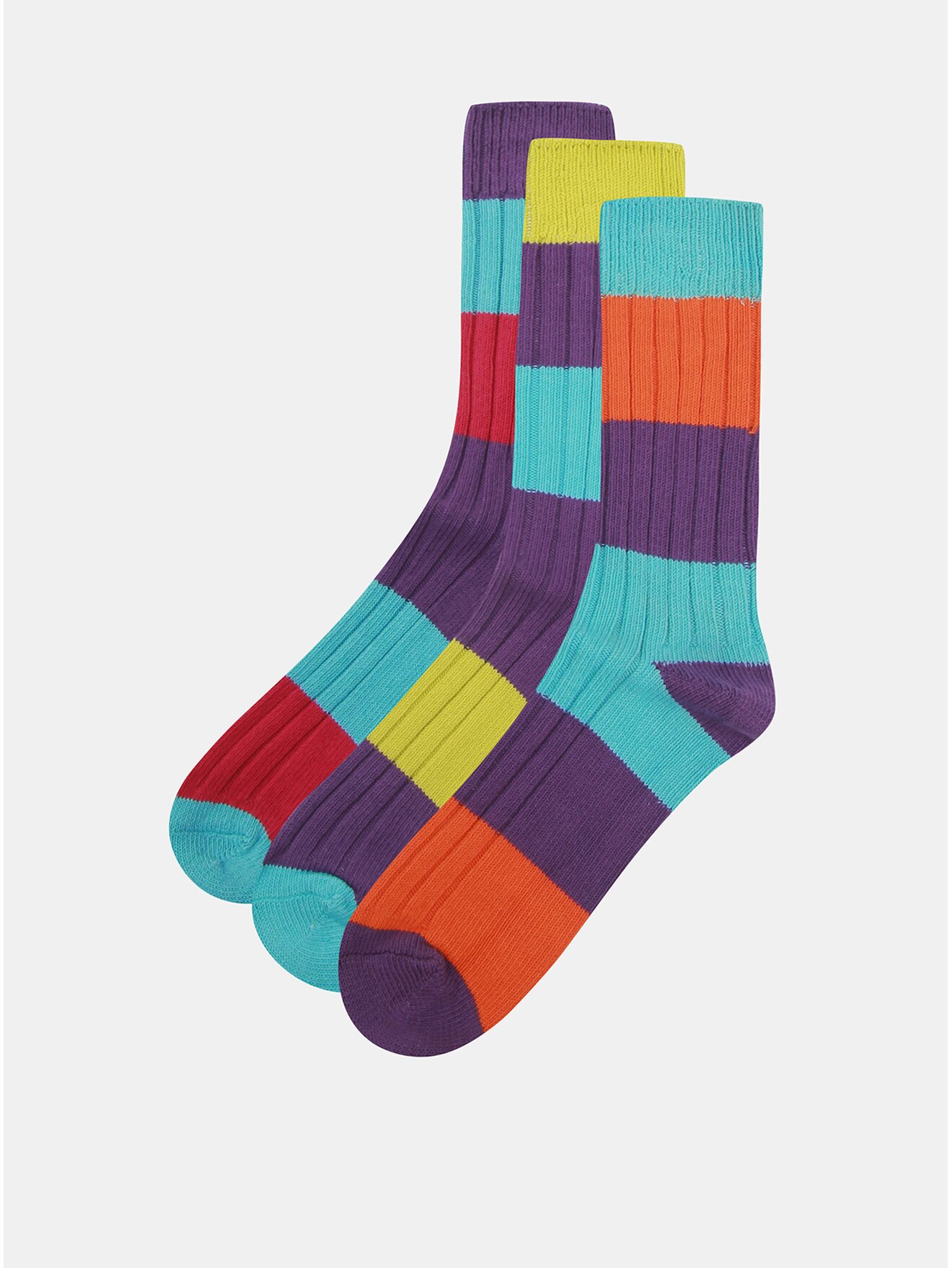 Sada tří pruhovaných ponožek v modro-fialové barvě Oddsocks Rocky