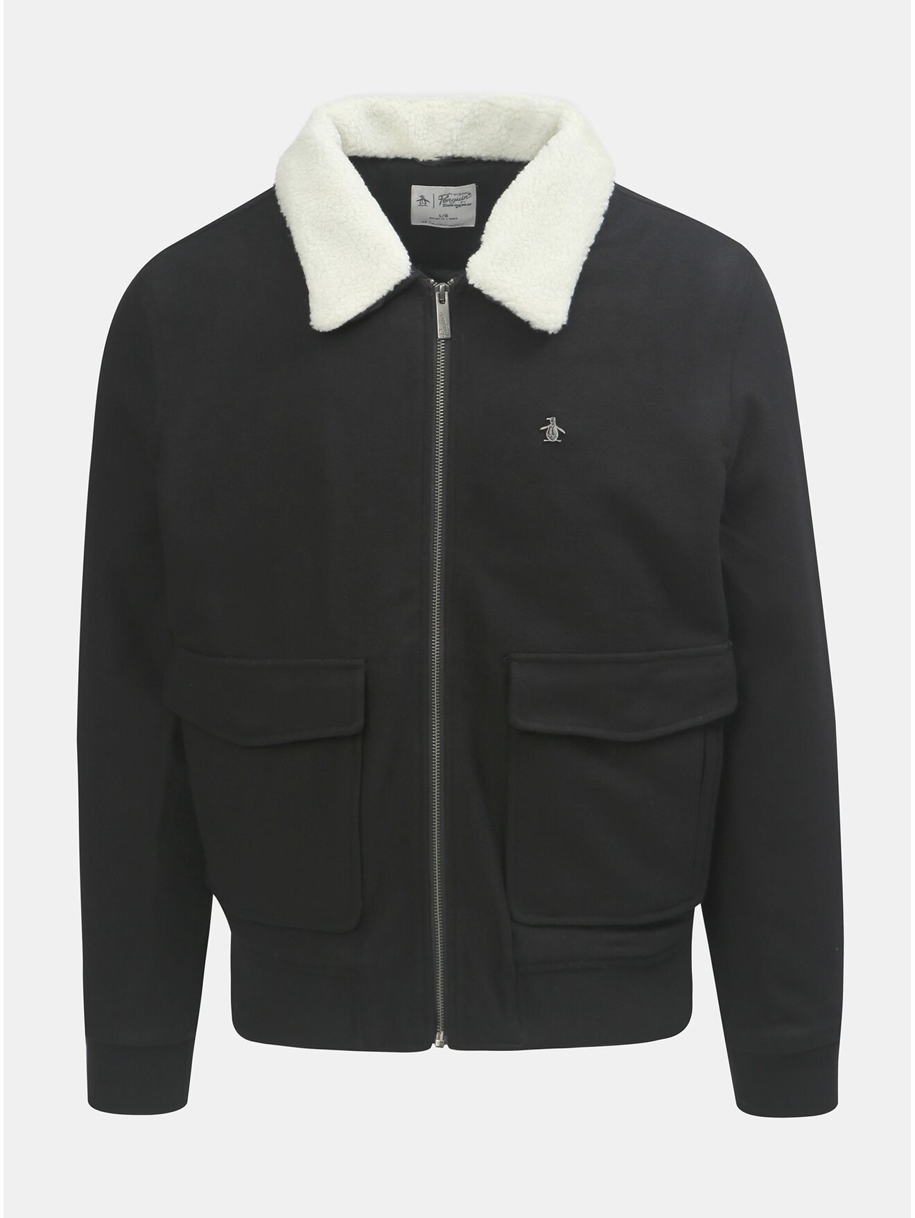 Černá vlněná bunda s odnímatelným zatepleným límečkem Original Penguin Sherpa