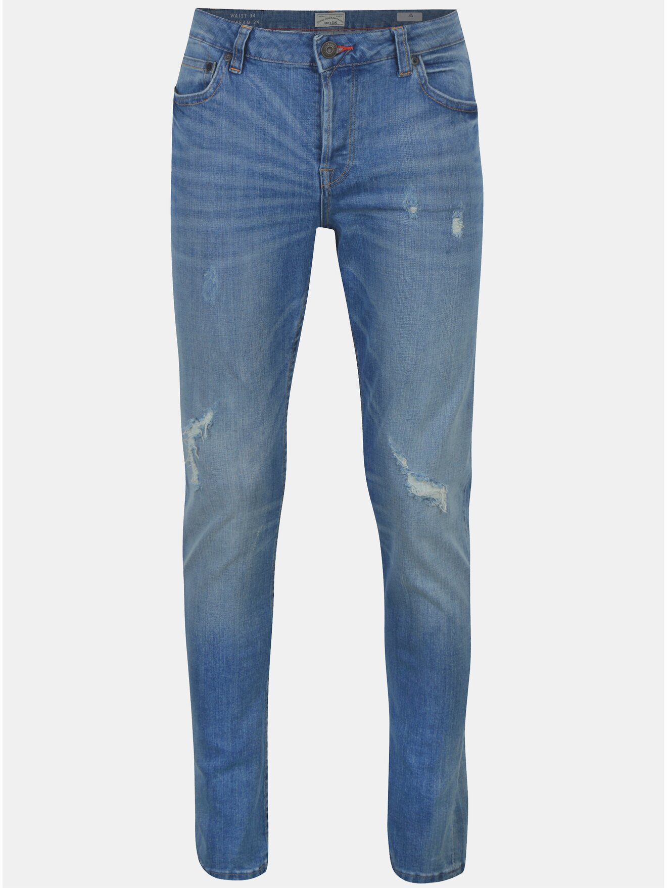 Modré slim fit džíny s potrhaným efektem ONLY & SONS Loom