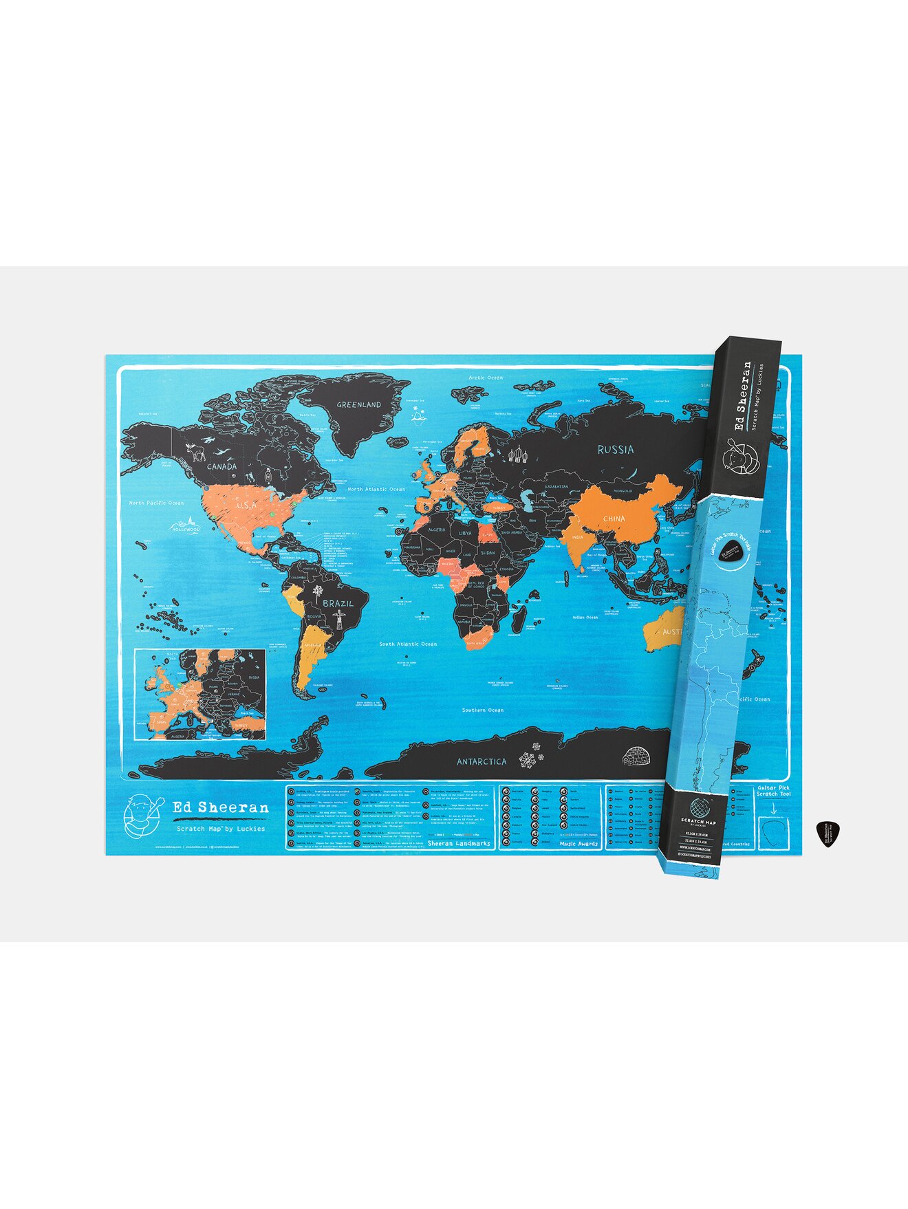 Nástěnná stírací mapa Ed Sheeran by Luckies