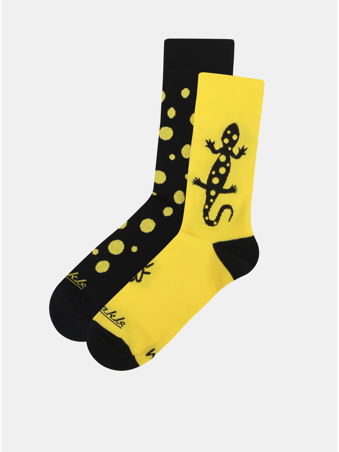 Černo-žluté unisex ponožky s motivem ještěrky Fusakle Salamandra