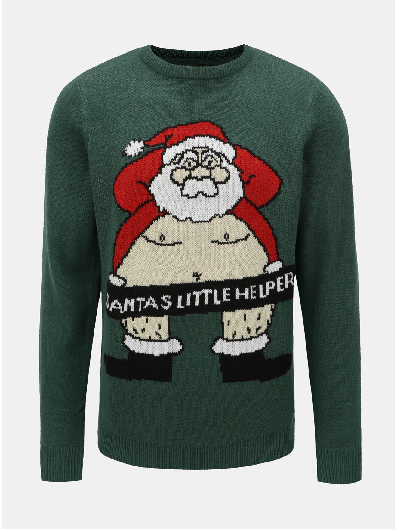 Tmavě zelený svetr s motivem Santy Shine Original Xmas