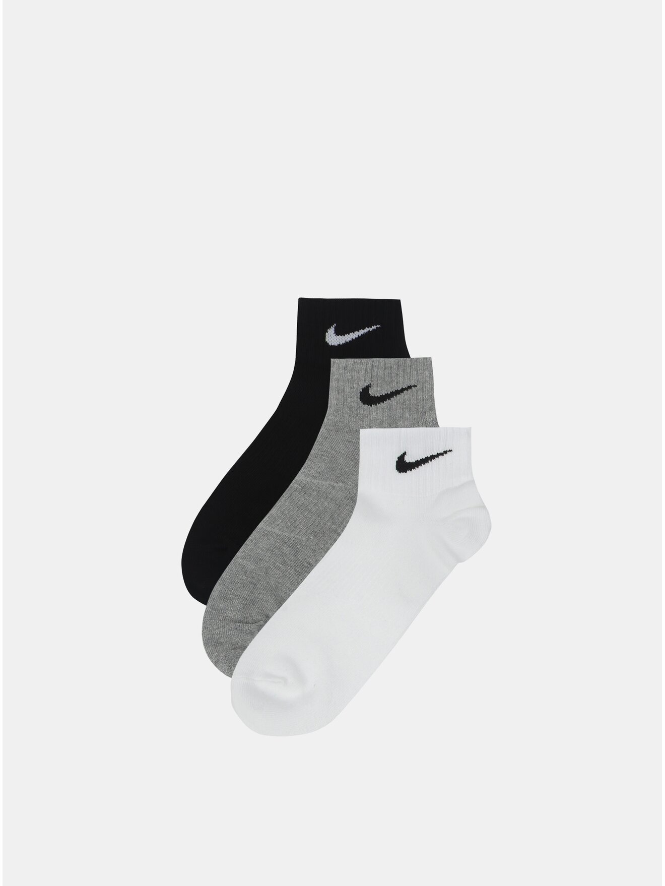 Sada tří párů pánských kotníkových ponožek v bílé, šedé a černé barvě Nike