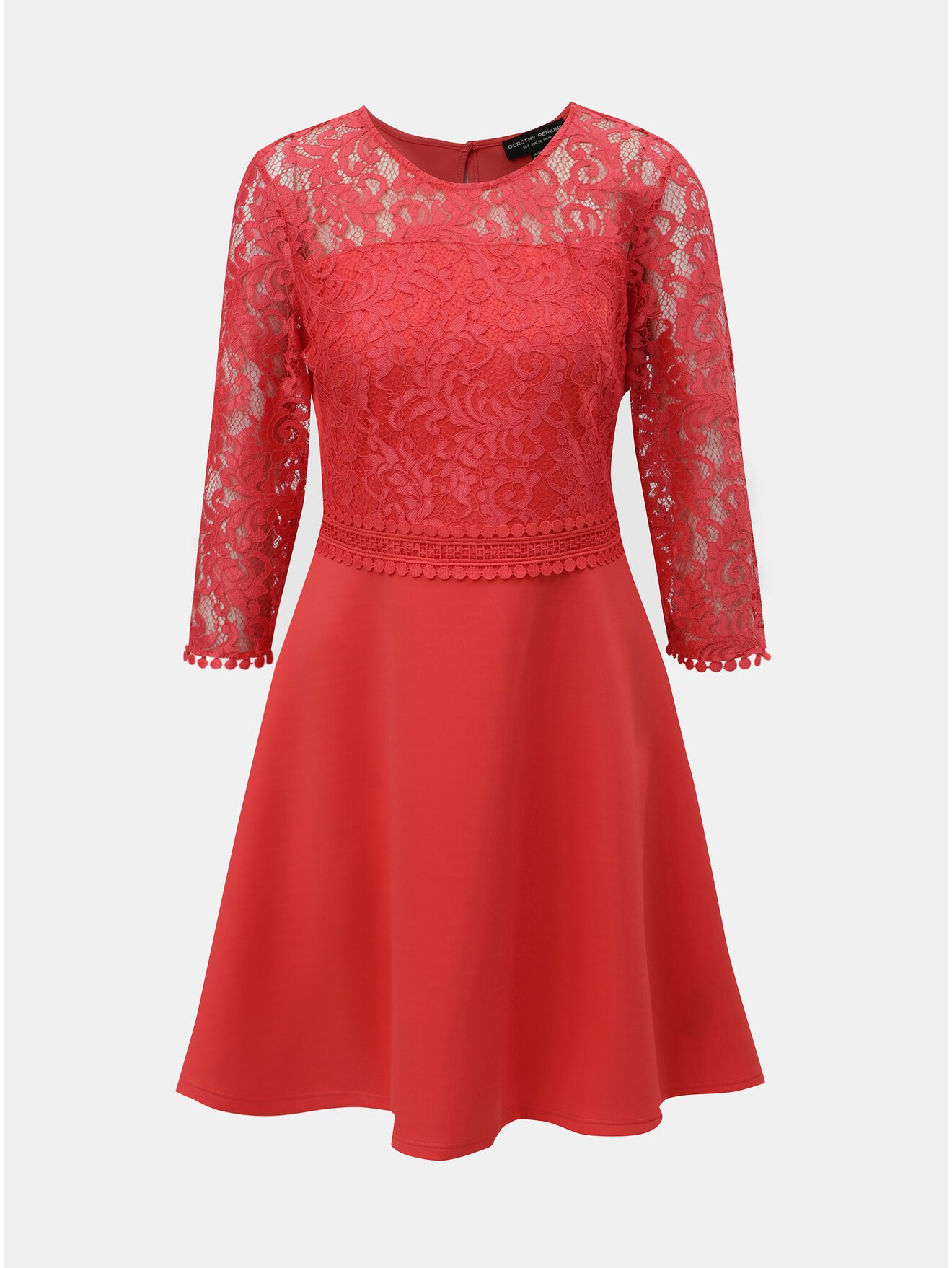 Červené šaty s krajkovým topem Dorothy Perkins
