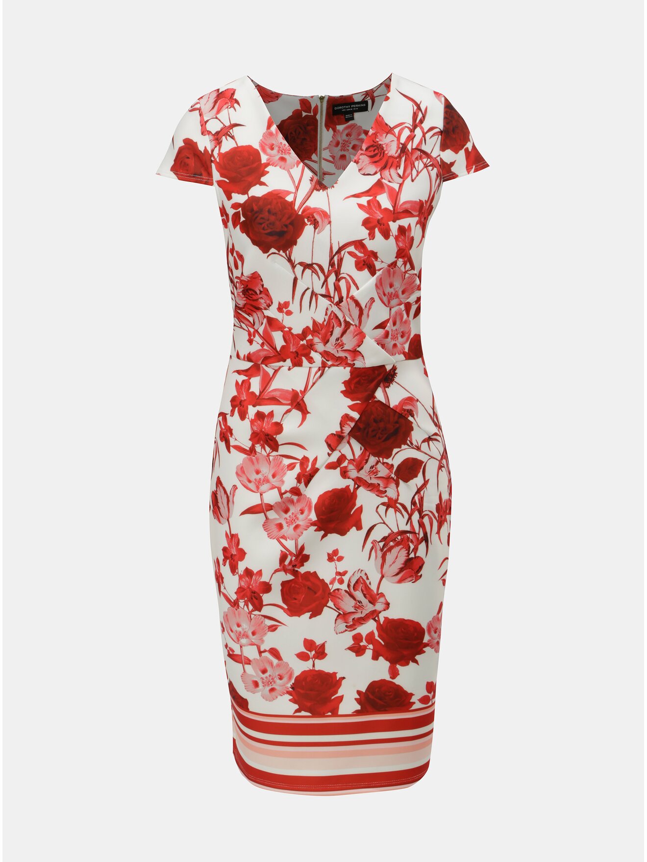 Červeno-krémové pouzdrové květované šaty Dorothy Perkins
