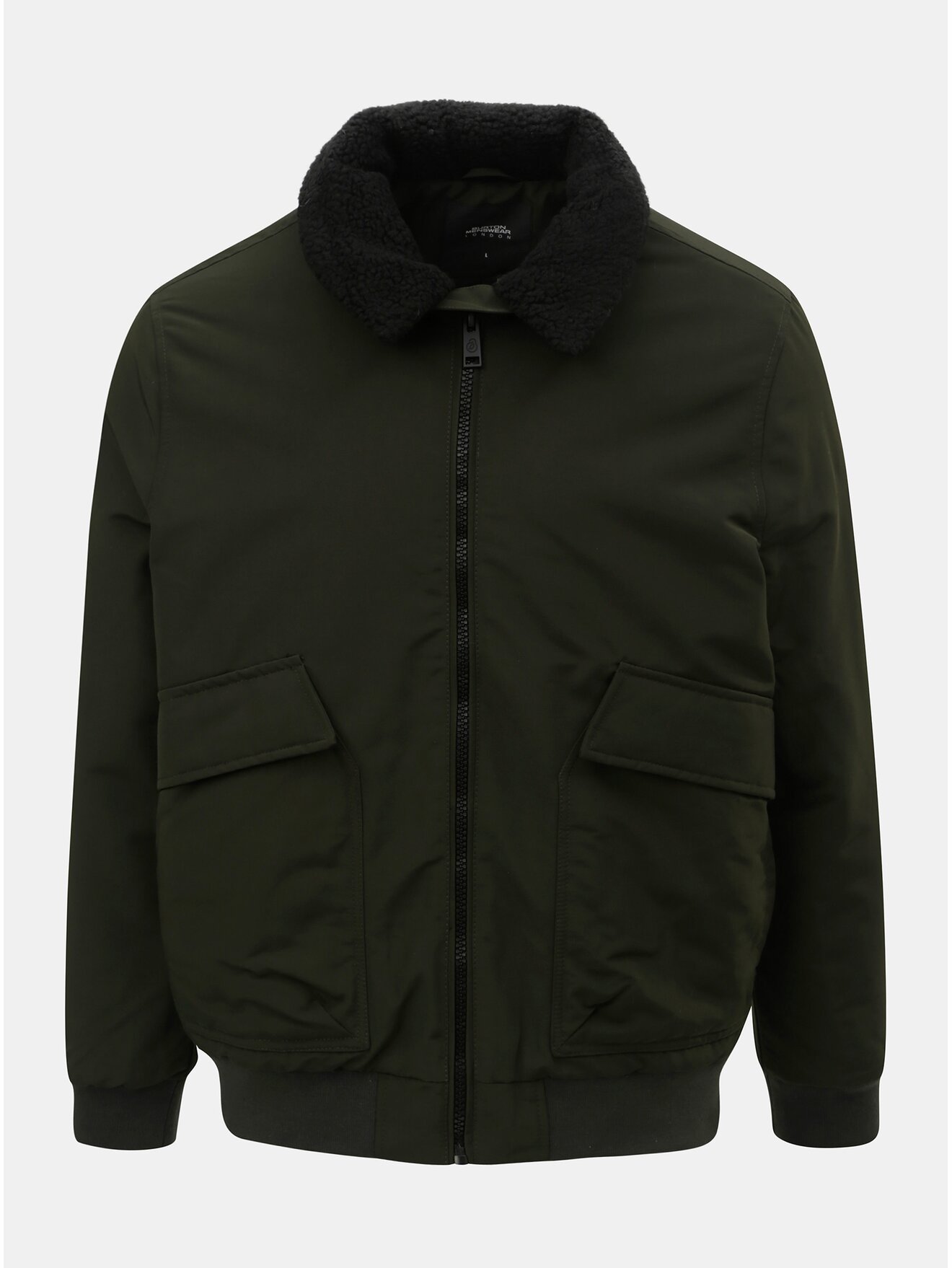 Khaki zimní bunda s umělým kožíškem na límci Burton Menswear London
