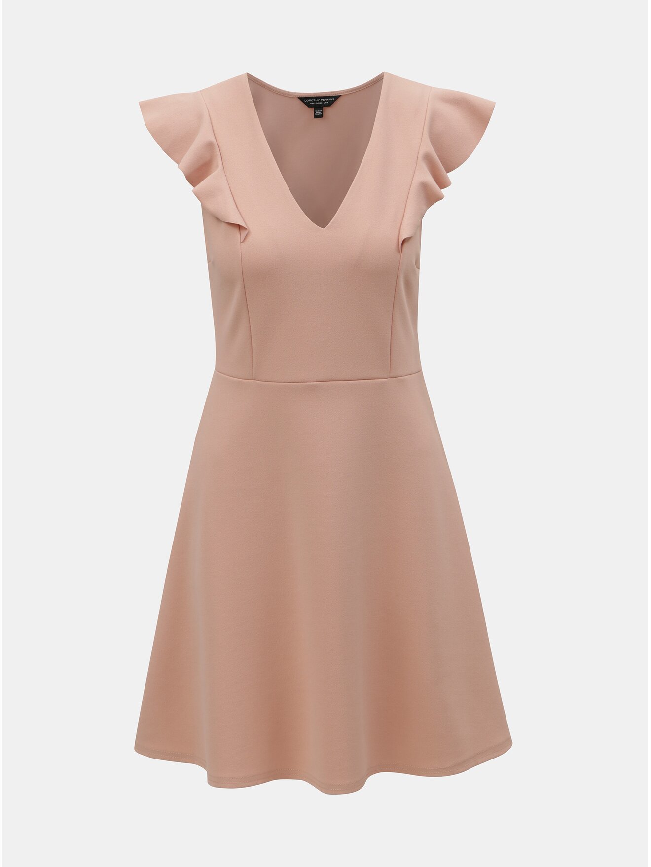 Světle růžové šaty s volánem na rukávu Dorothy Perkins