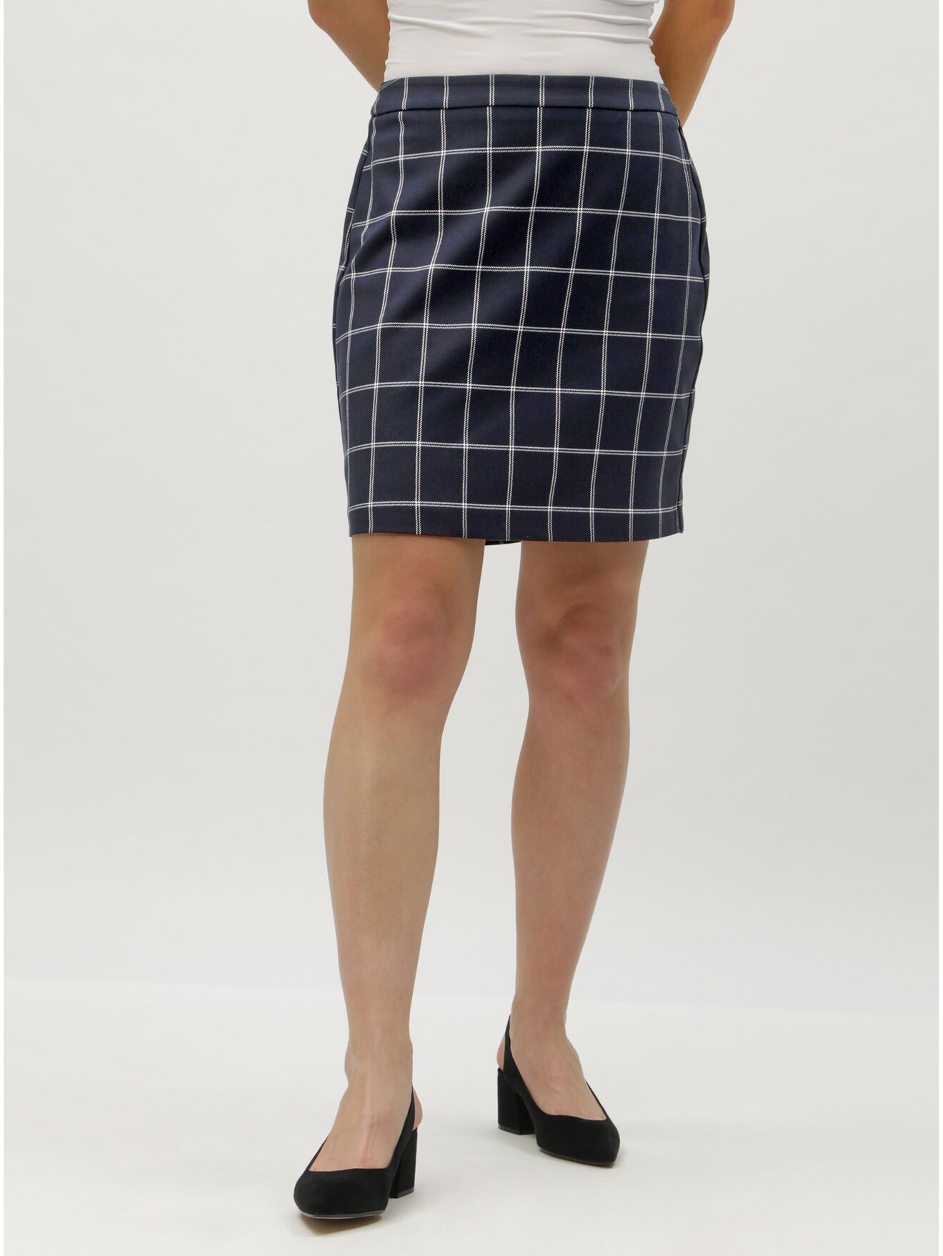 Tmavě modrá kostkovaná sukně VERO MODA Bell