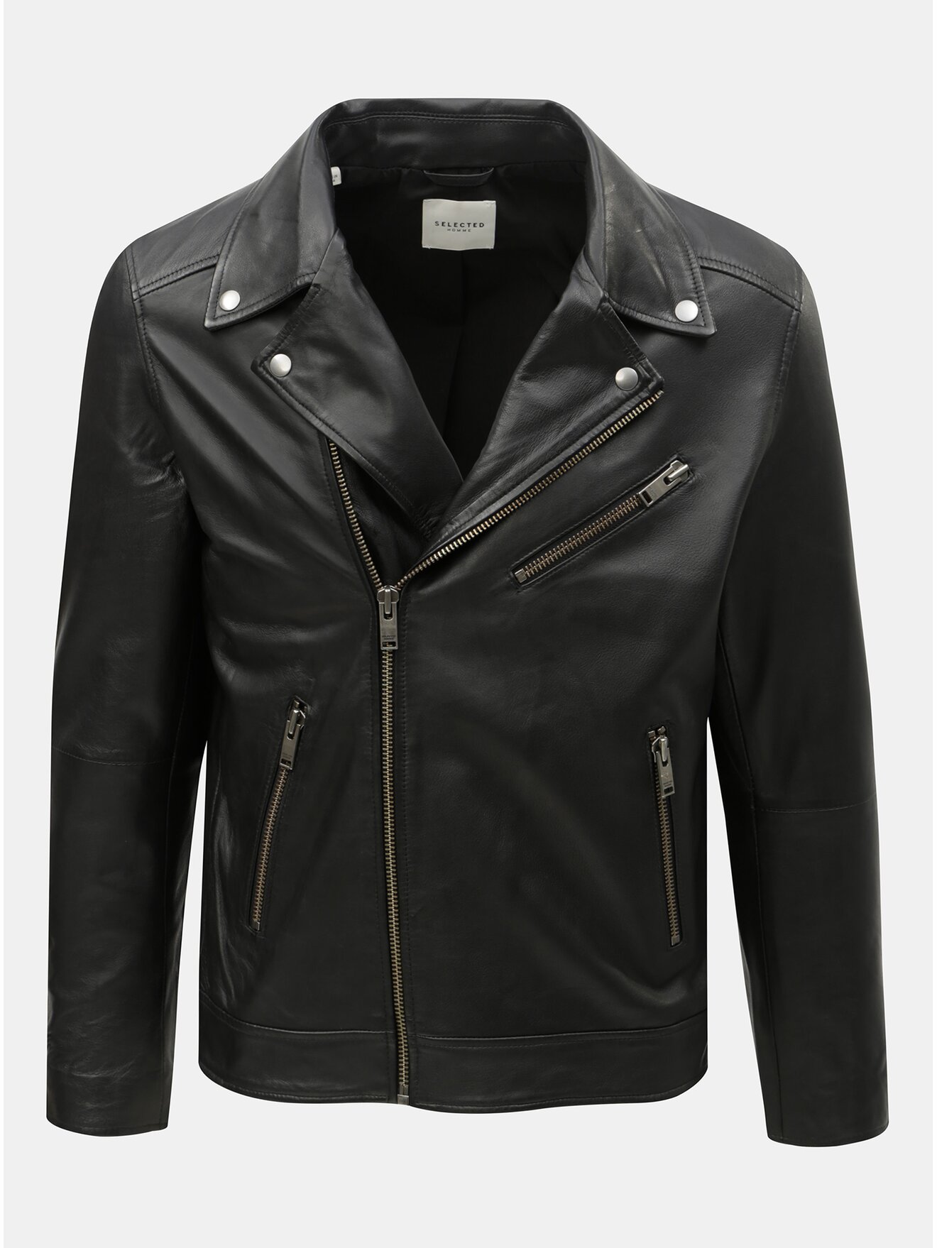 Černý kožený křivák Selected Homme Biker