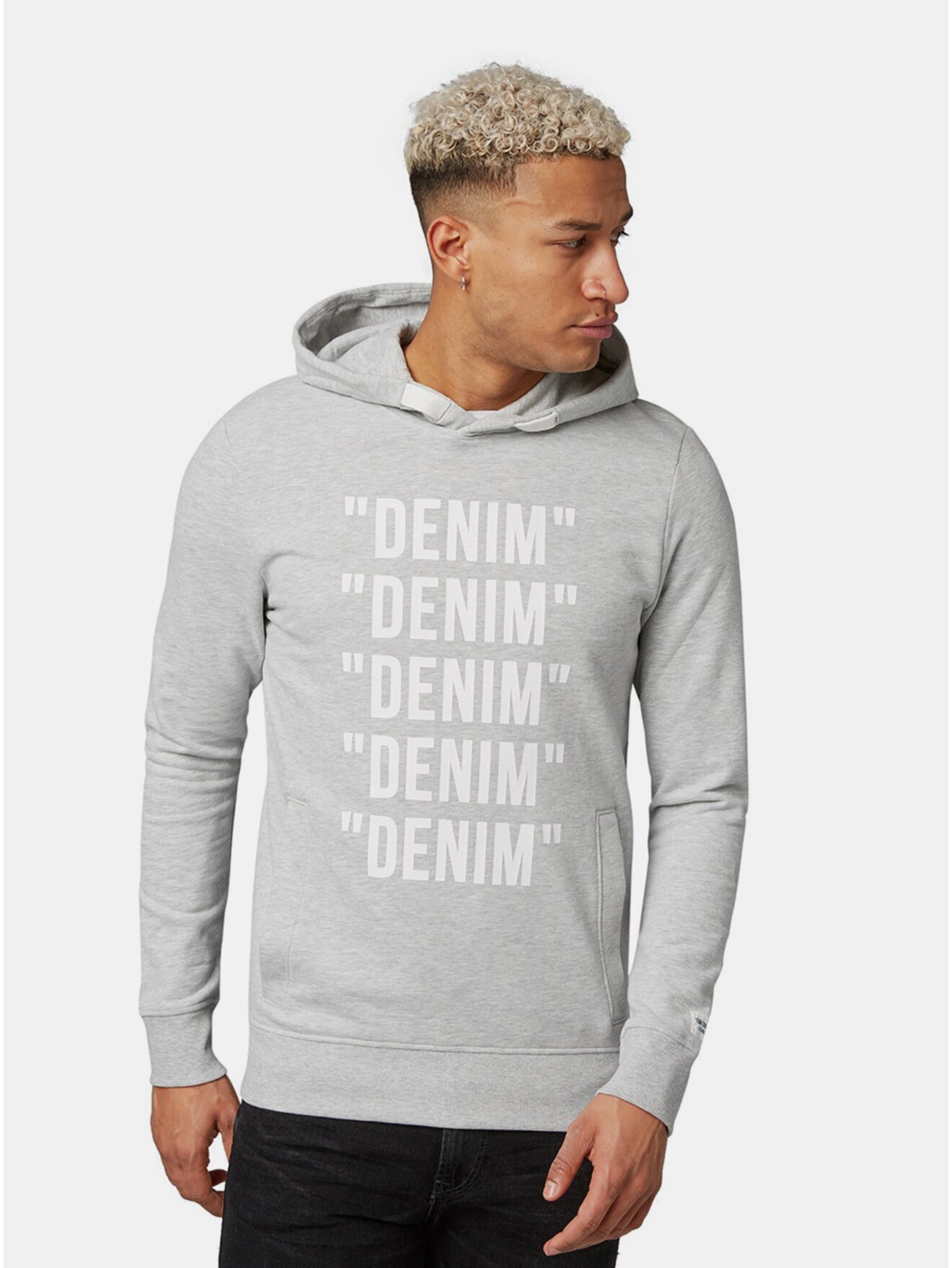 Světle šedá pánská žíhaná mikina s potiskem Tom Tailor Denim