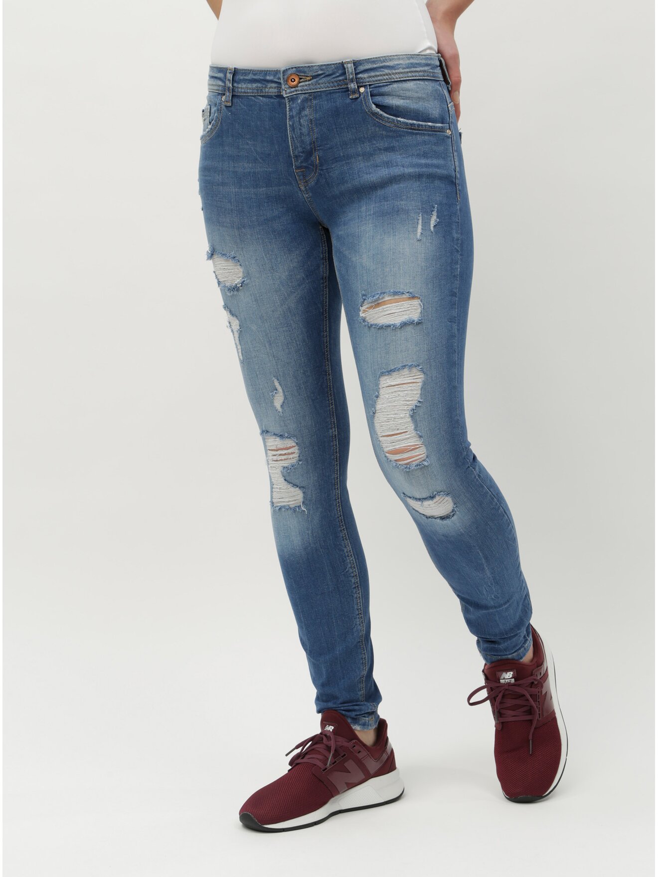 Modré skinny džíny s potrhaným efektem ONLY Carmen