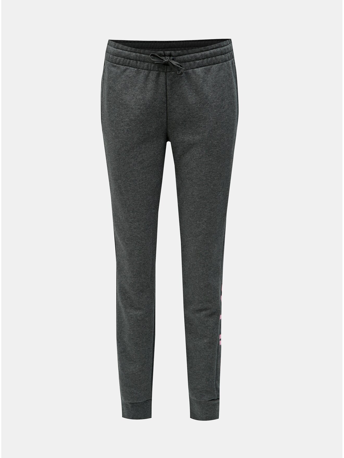 Šedé dámské žíhané slim fit tepláky s potiskem adidas CORE