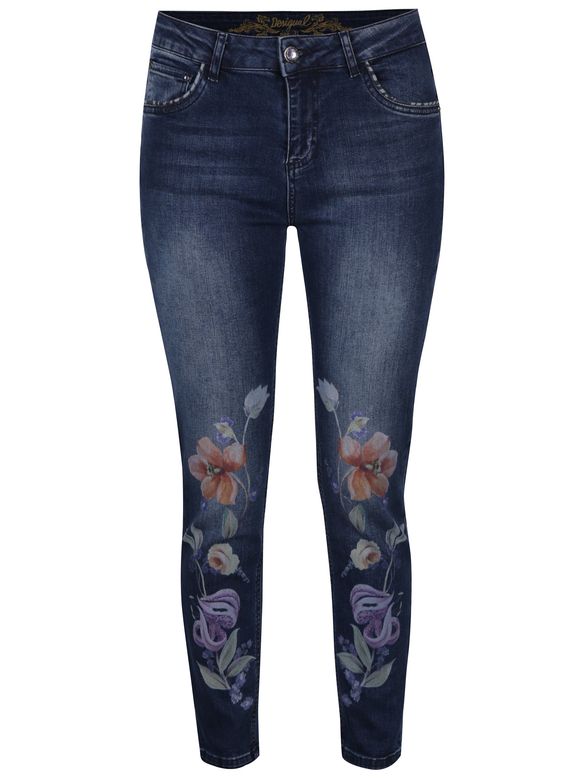 Blugi Boyfriend Albastri Cu Flori Desigual Shannon Zoot Ro