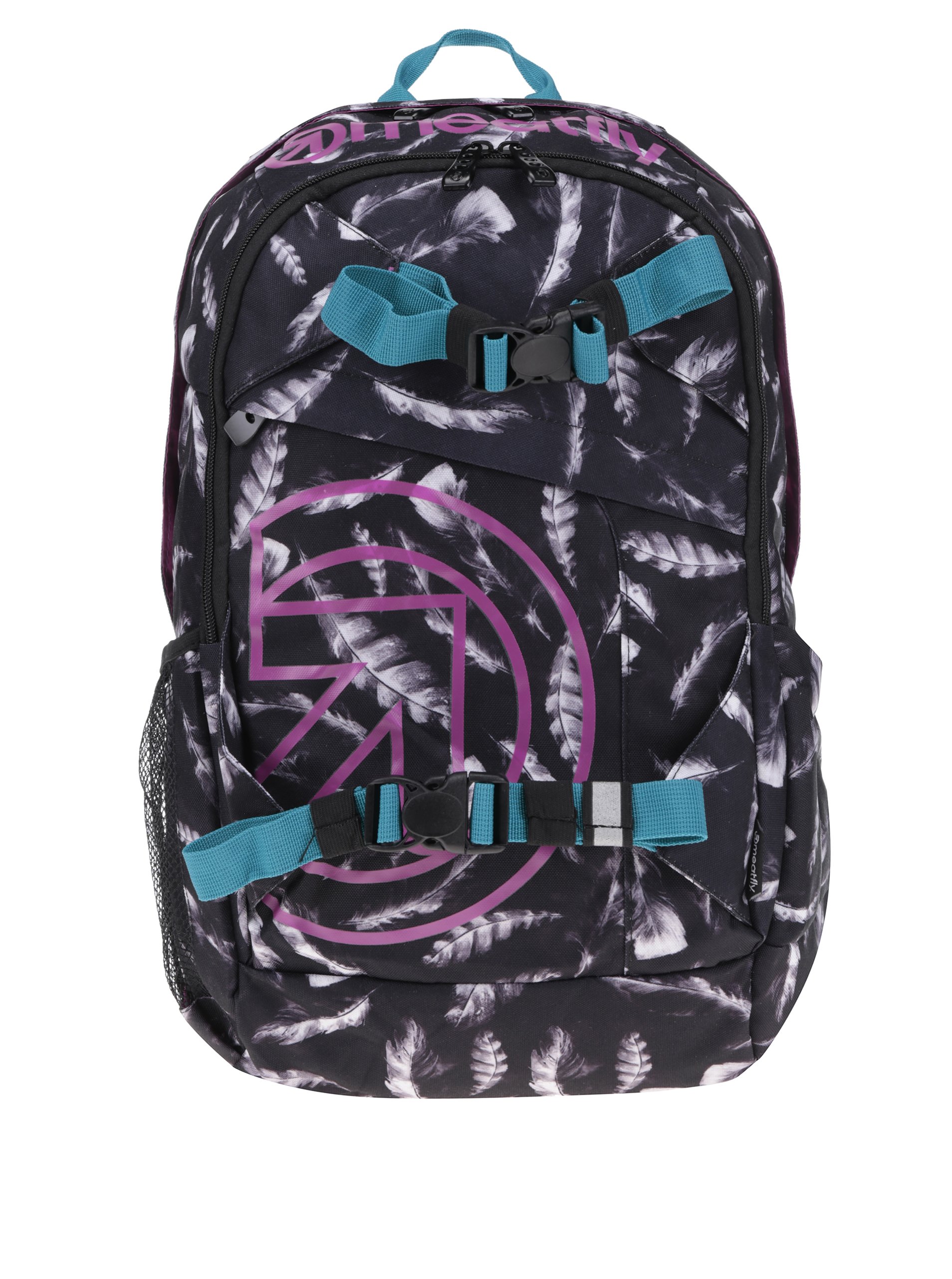 Černý dámský batoh s motivem pírek Meatfly Basejumper 3 20 l