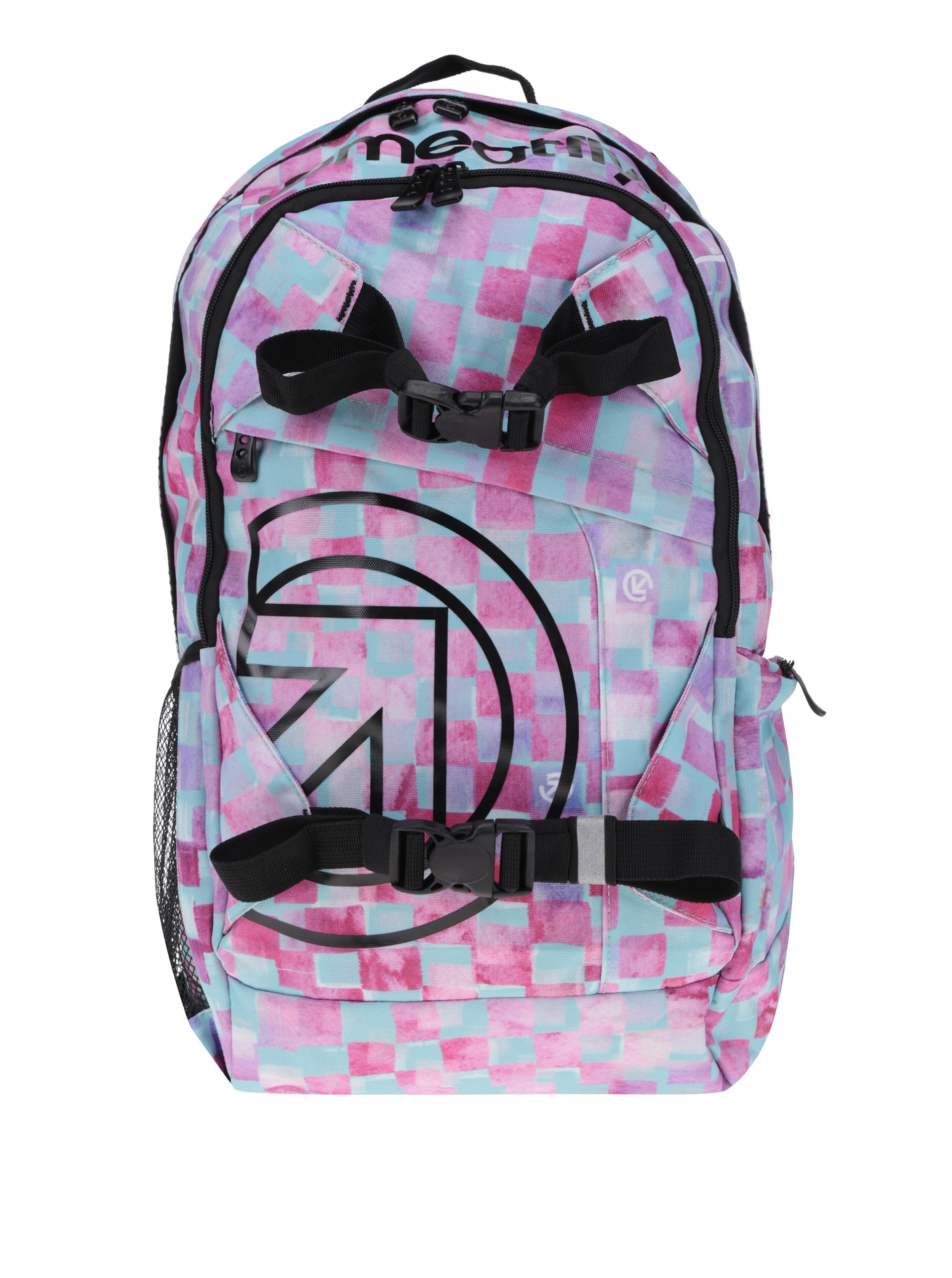 Zeleno-růžový dámský kostkovaný batoh Meatfly Basejumper 3 20 l
