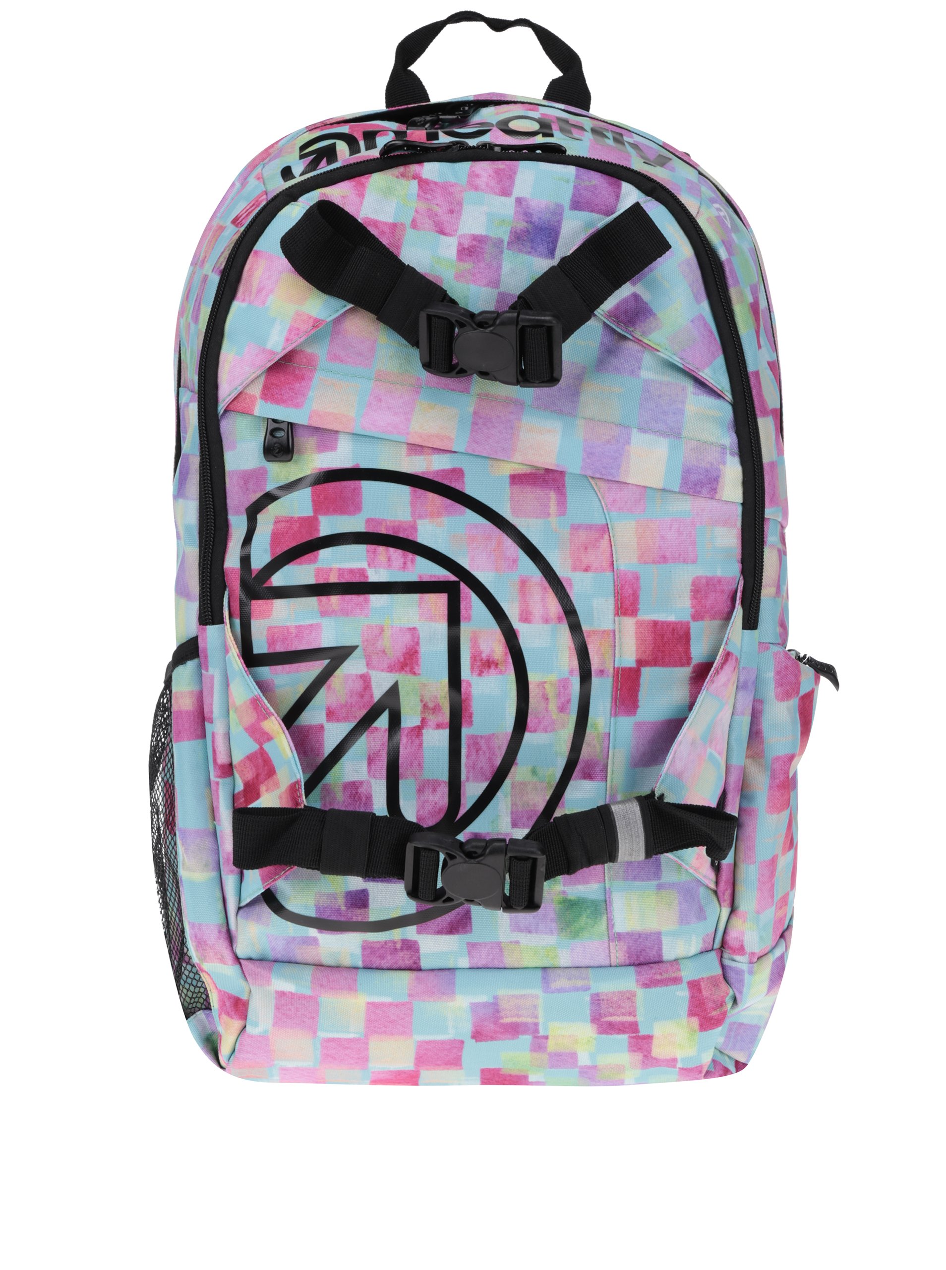 Zeleno-žluto-růžový dámský kostkovaný batoh Meatfly Basejumper 3 20 l