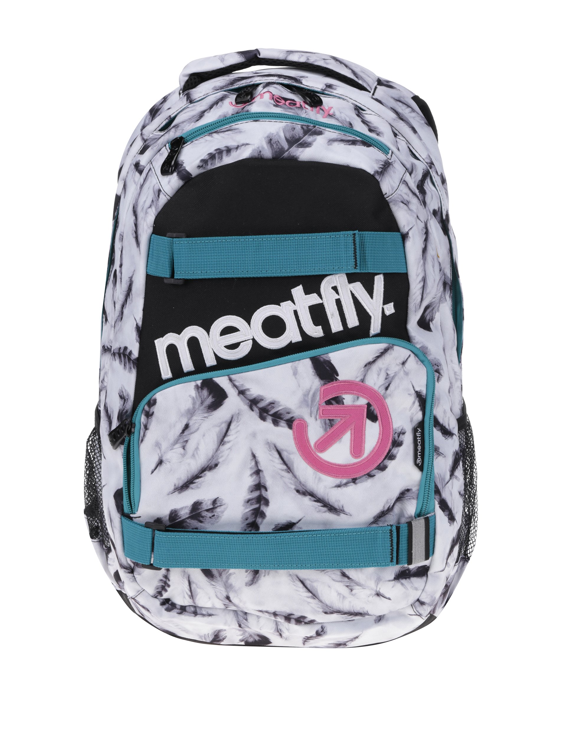 Bílý dámský batoh s motivem pírek Meatfly Exile 2 22 l