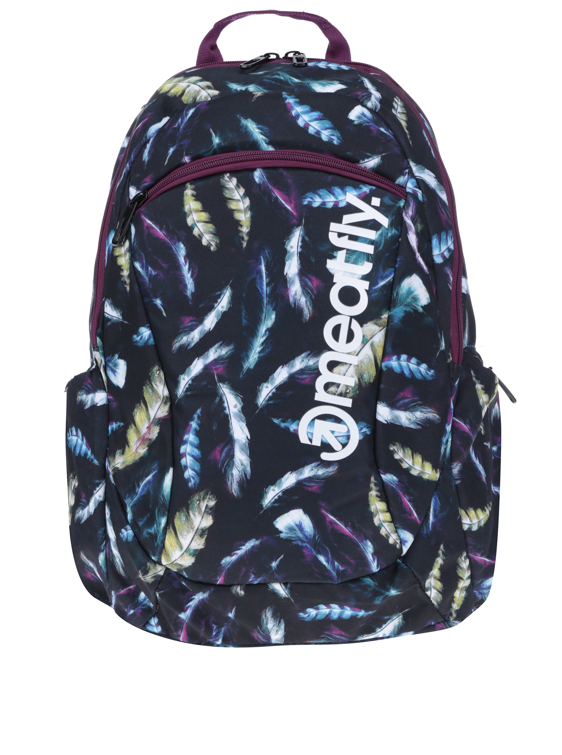 Černý dámský batoh s motivem pírek Meatfly Purity 26 l