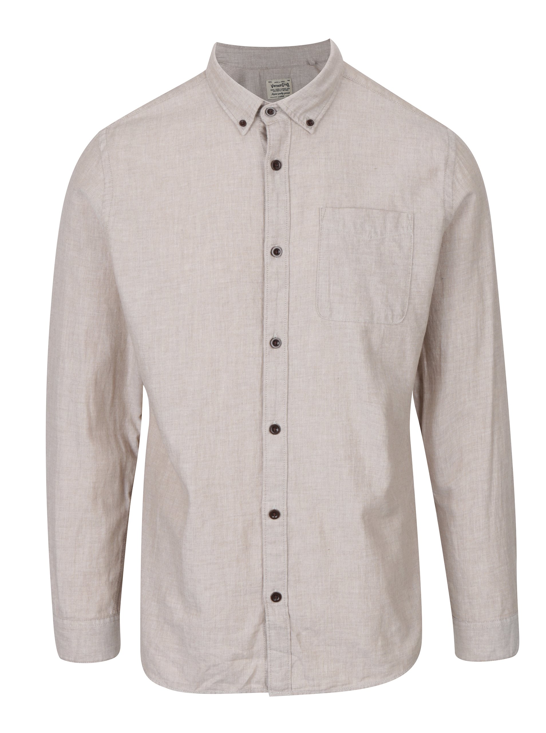 Béžová košile s náprsní kapsou Jack & Jones Voakland Béžová košile s náprsní kapsou Jack & Jones Voakland