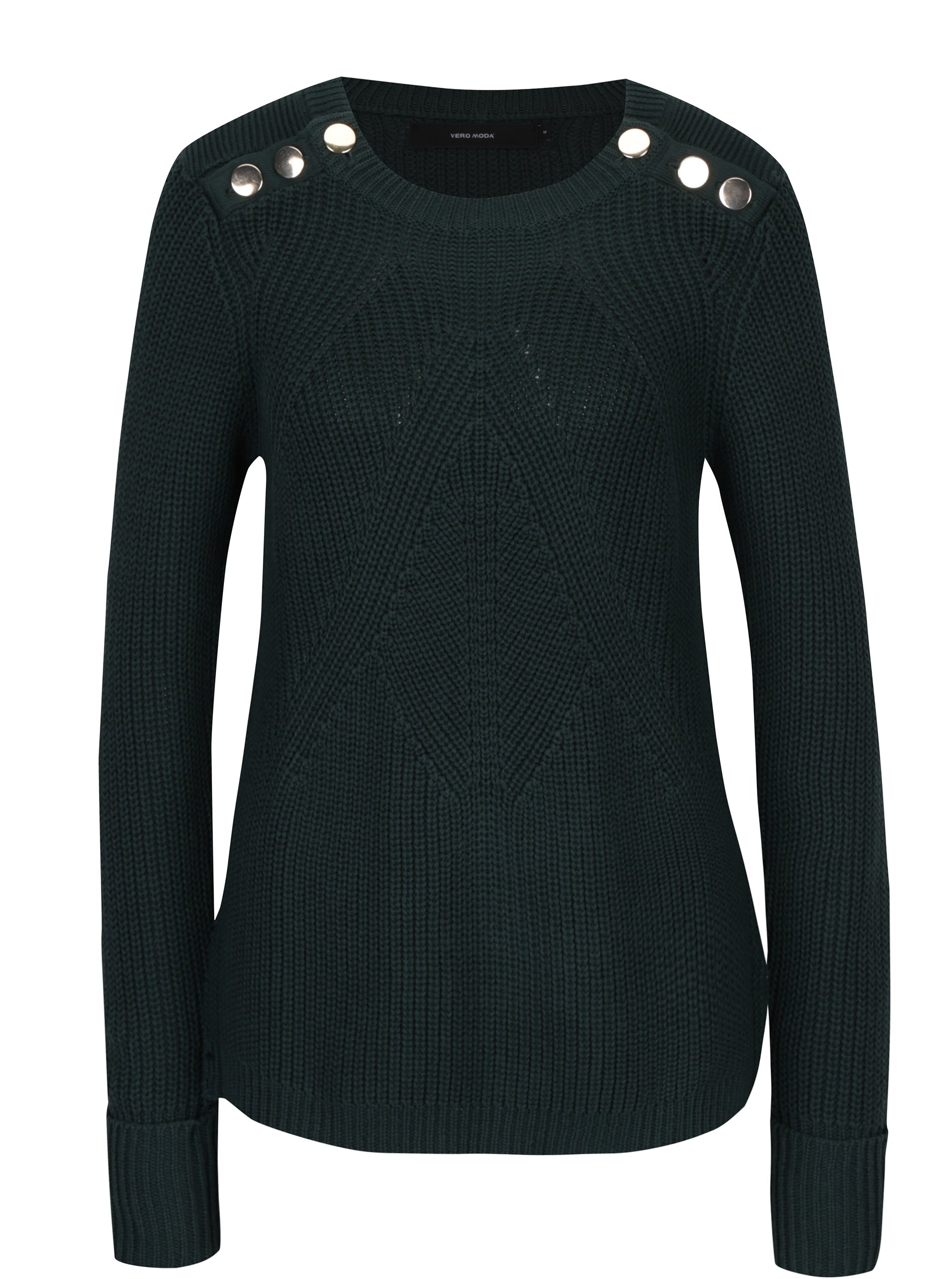 Tmavě zelený svetr s knoflíky ve zlaté barvě VERO MODA Signe