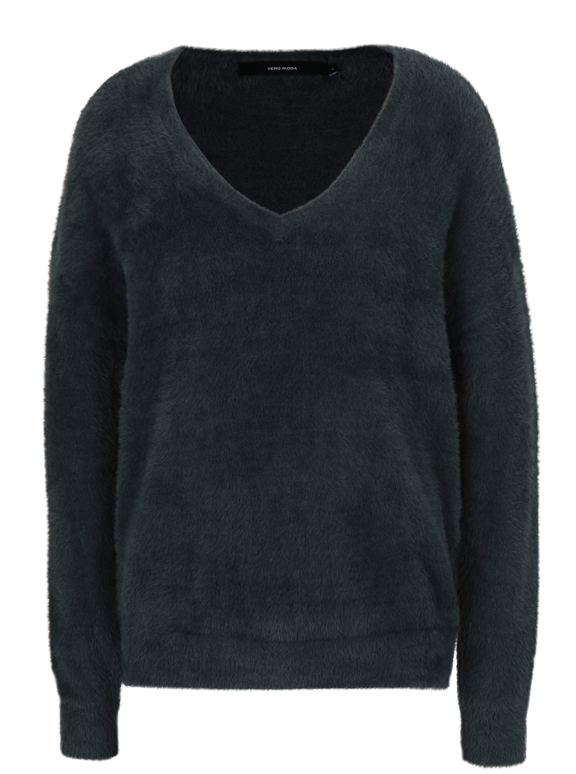 Tmavě zelený volný svetr s véčkovým výstřihem VERO MODA Moraga