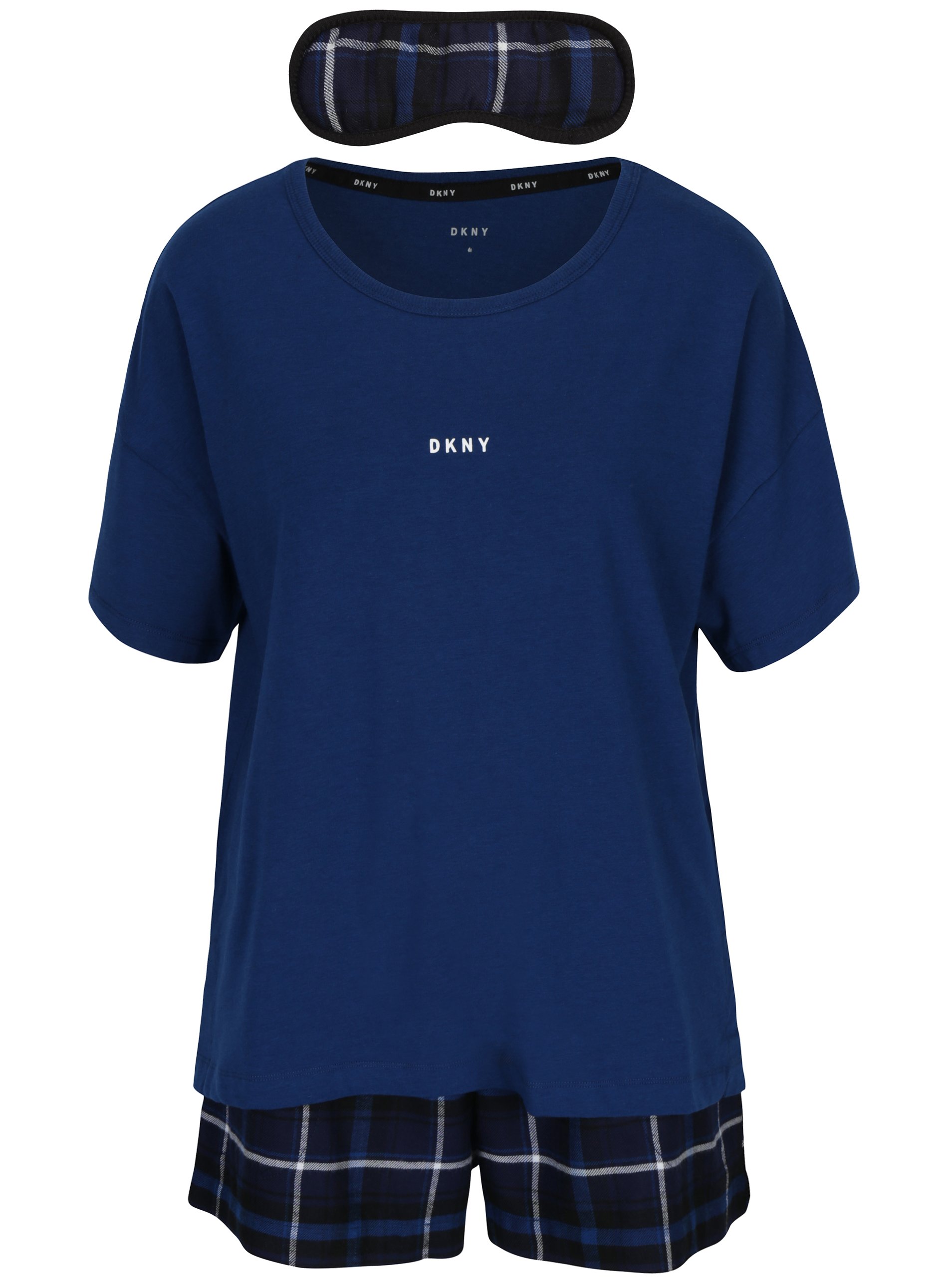 Tmavě modrý dárkový set pyžama a masky na spaní DKNY