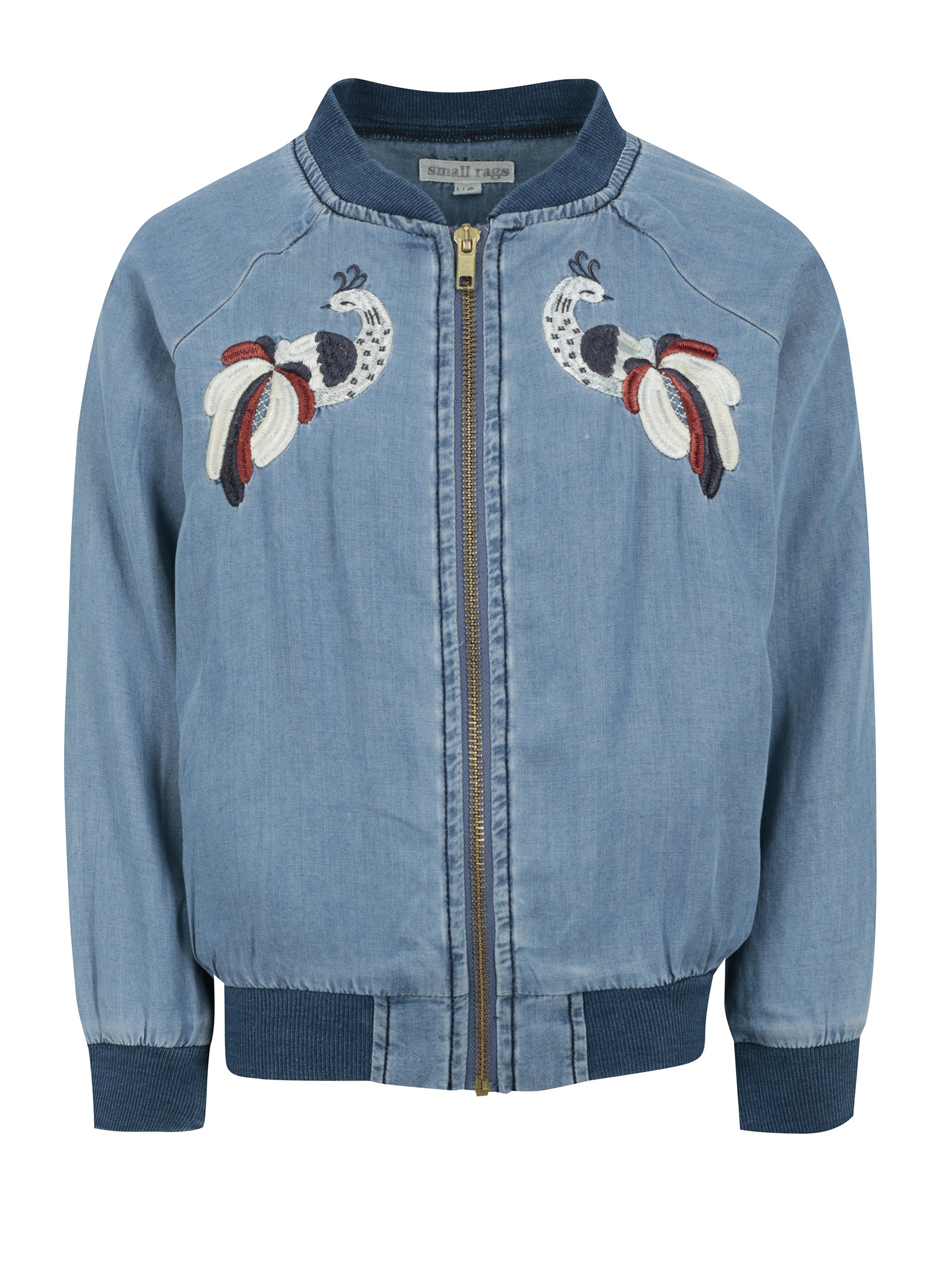 Modrý holčičí lehký džínový bomber s výšivkou small rags Freya
