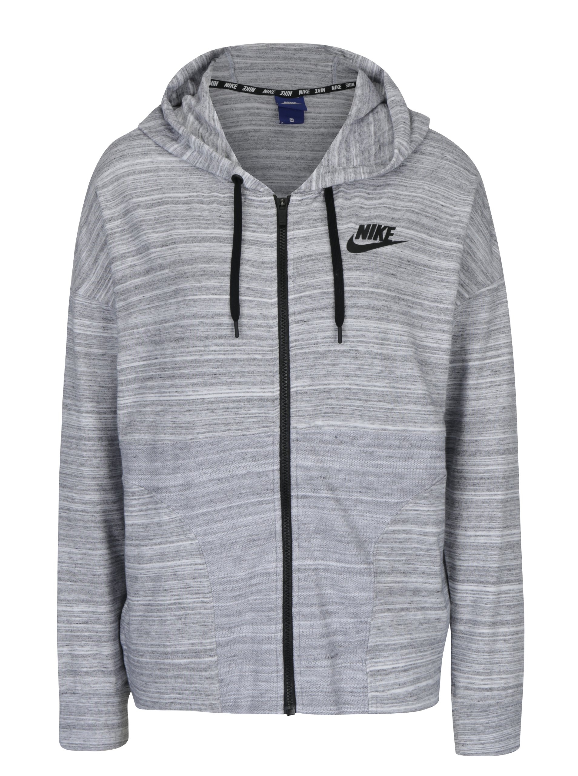 Světle šedá dámská žíhaná mikina s kapucí Nike Sportswear Advance 15