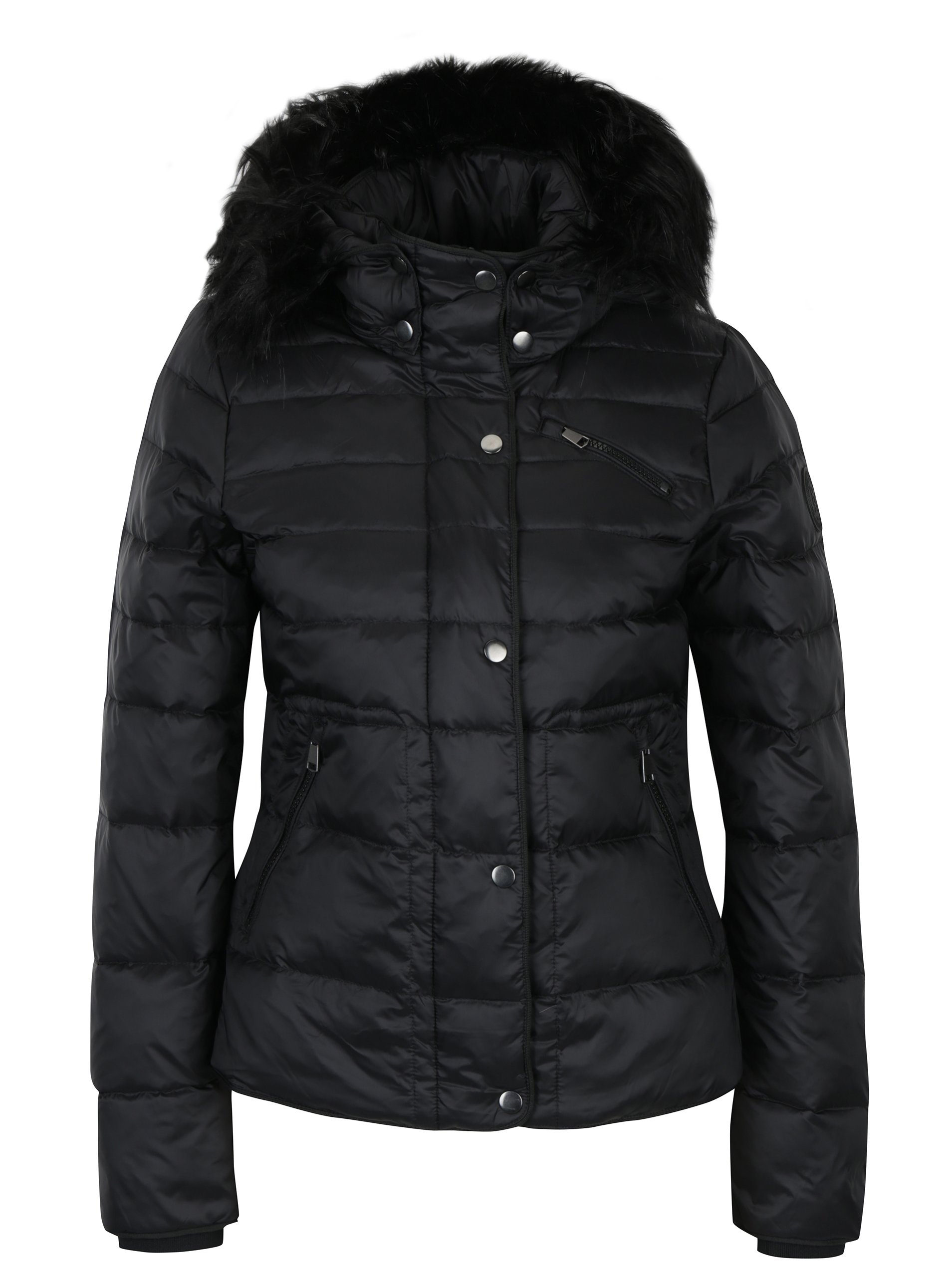 Černá prošívaná péřová bunda s kožíškem VERO MODA Marga