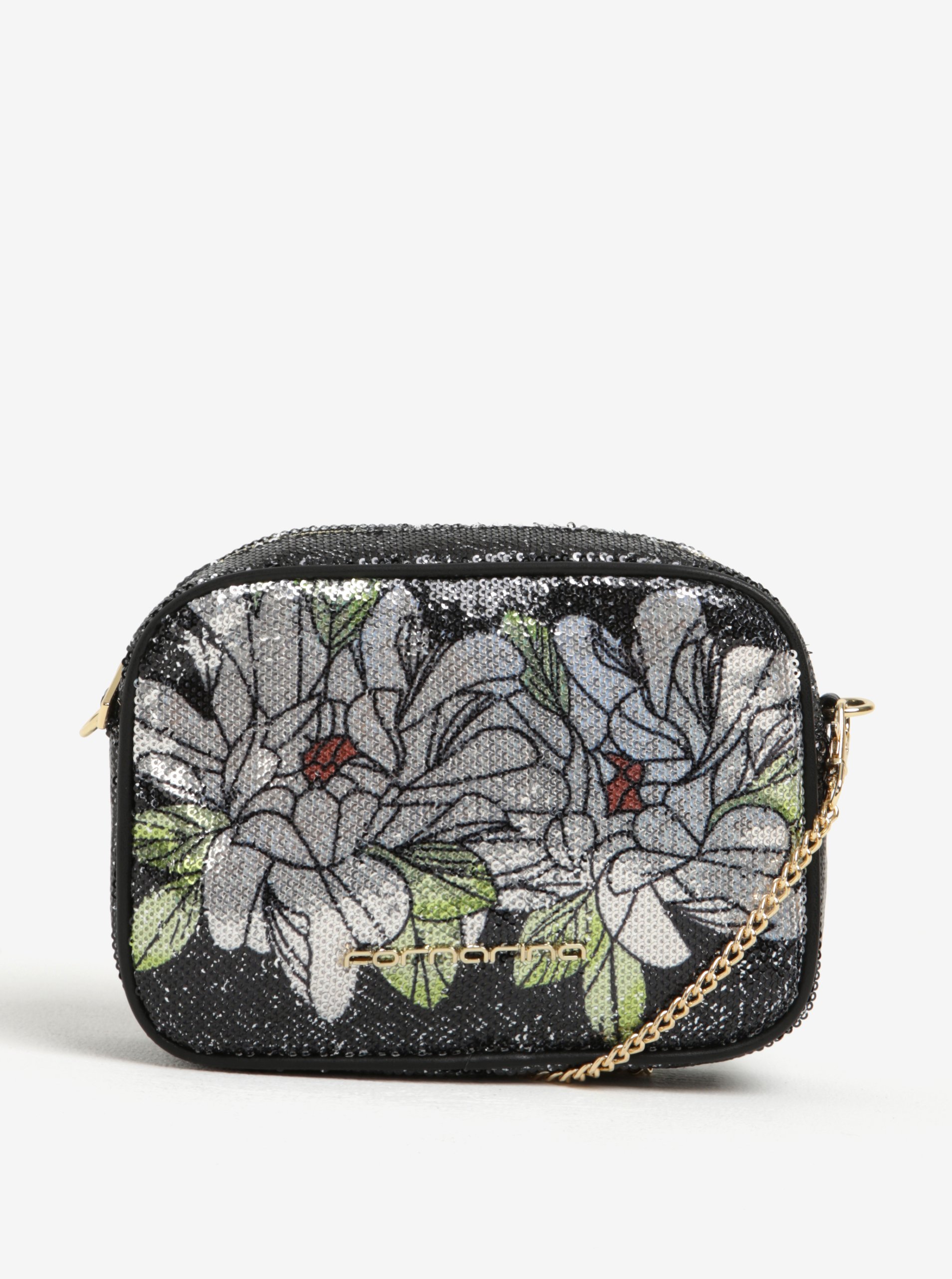 Černá crossbody kabelka s flitry a odnímatelným řetízkem Fornarina Clio