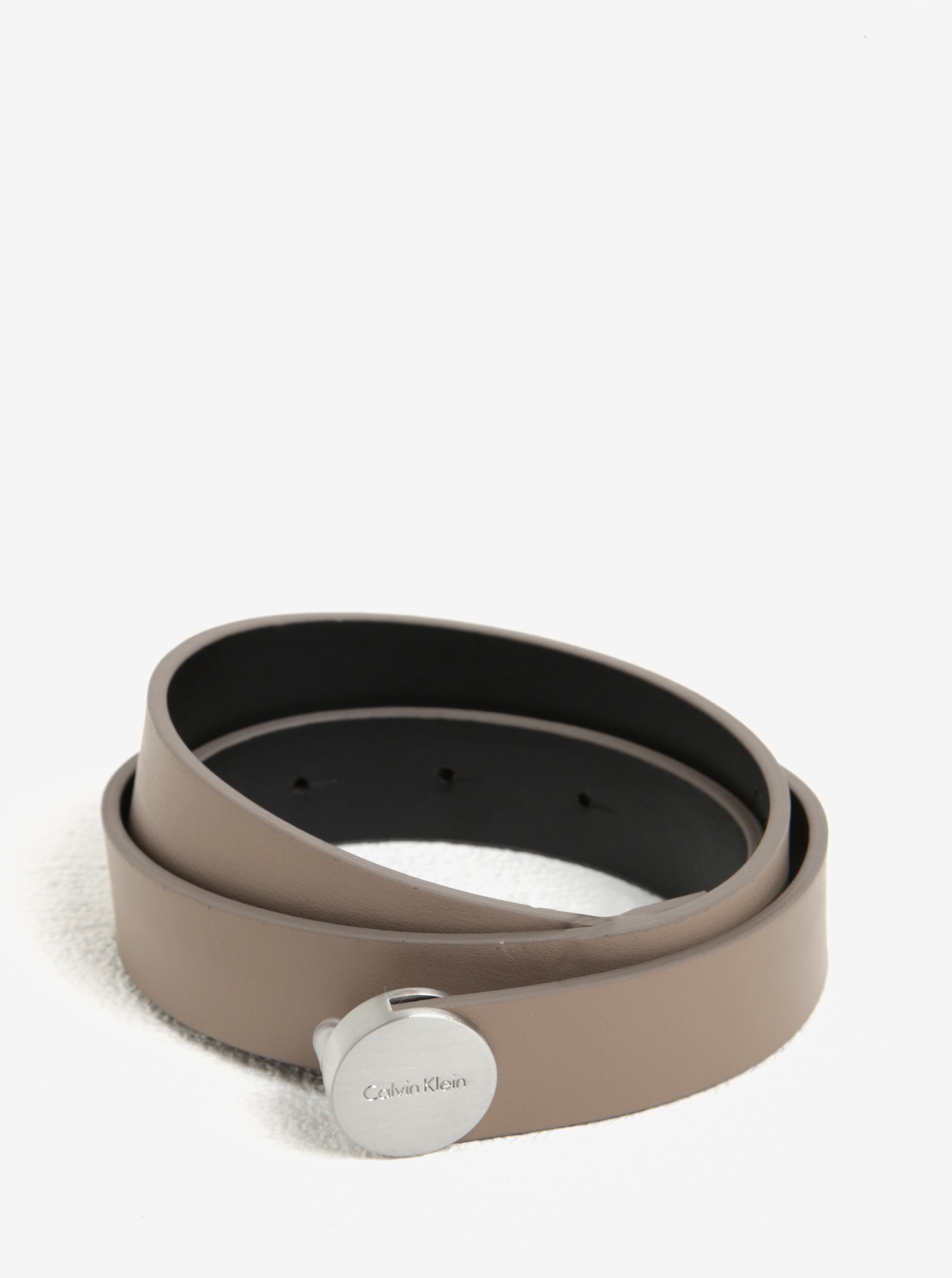 Béžový dámský kožený pásek s kulatou sponou Calvin Klein Plaque Béžový dámský kožený pásek s kulatou sponou Calvin Klein Plaque