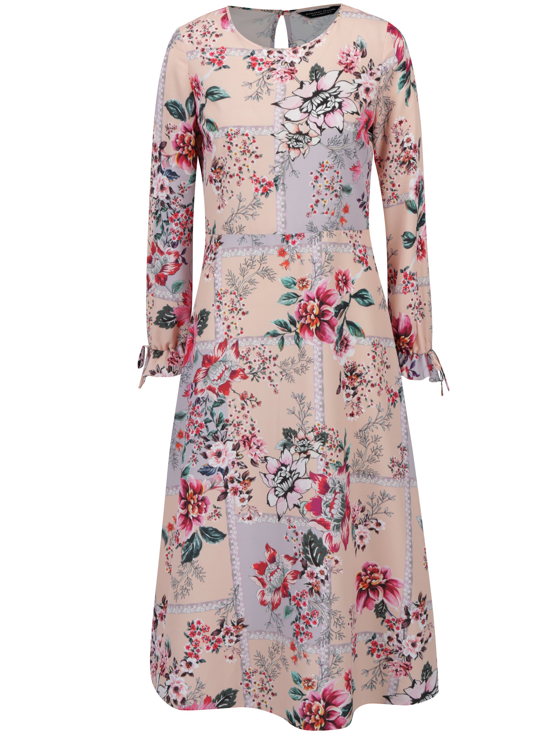 Růžové květované šaty s volány na rukávech Dorothy Perkins