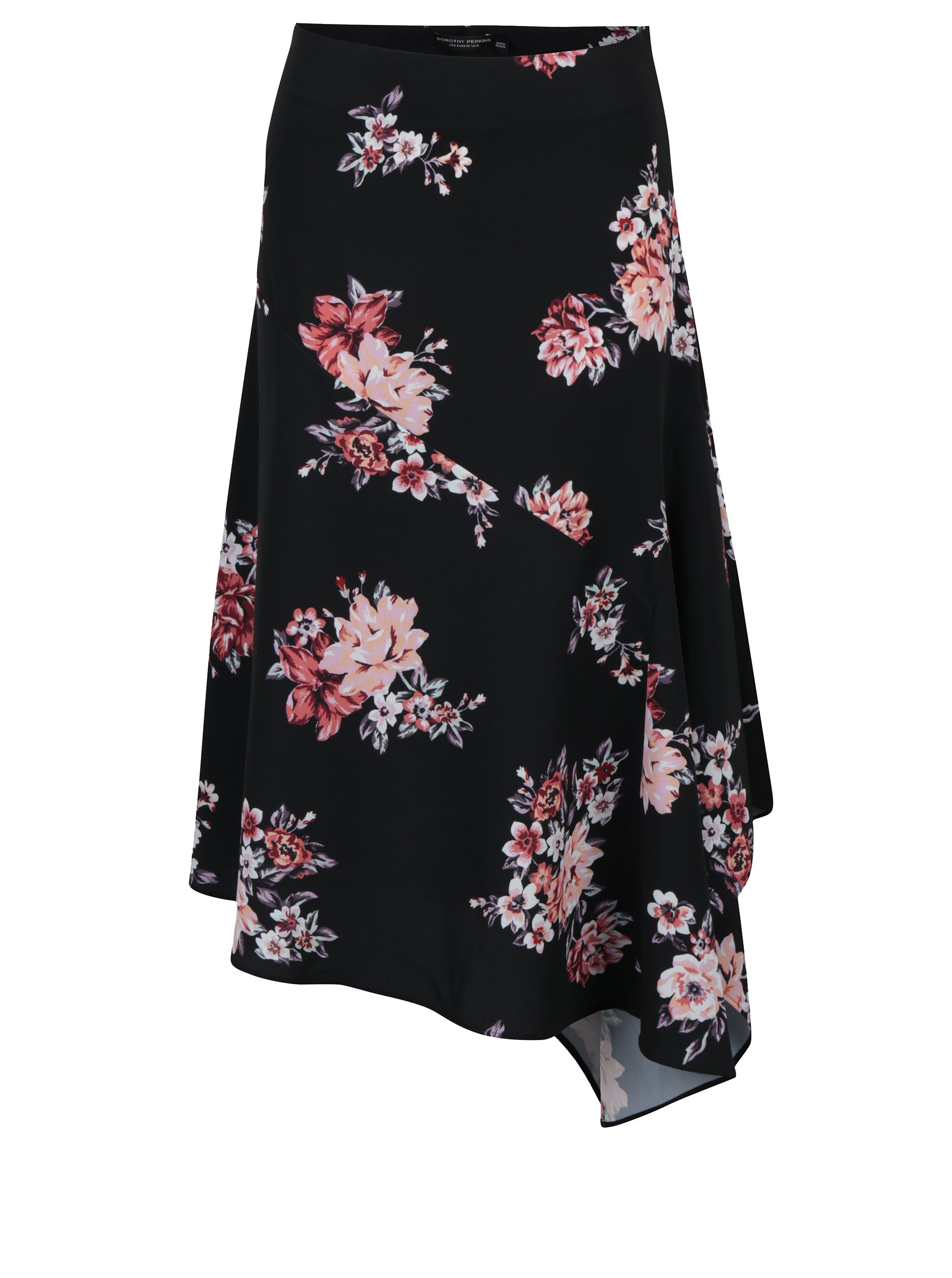Černá květovaná asymetrická sukně Dorothy Perkins