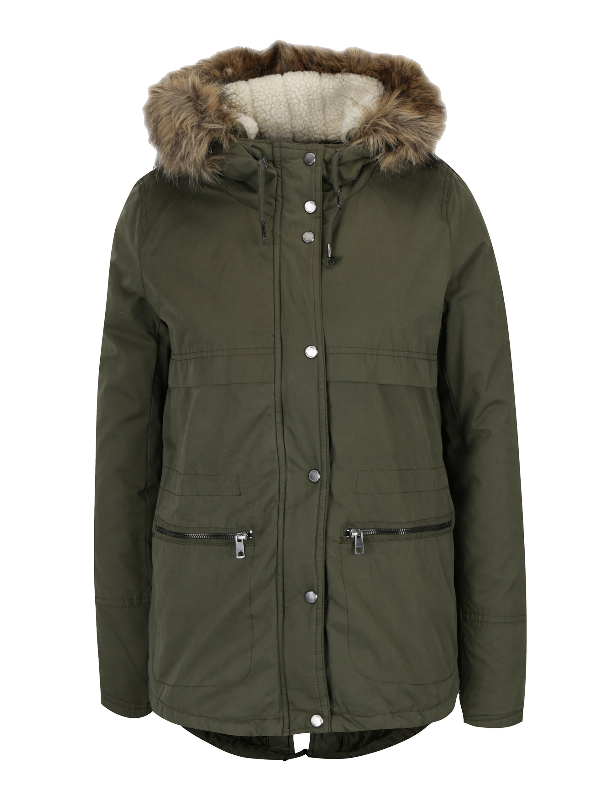 Khaki zimní parka s umělou kožešinou ONLY Lena