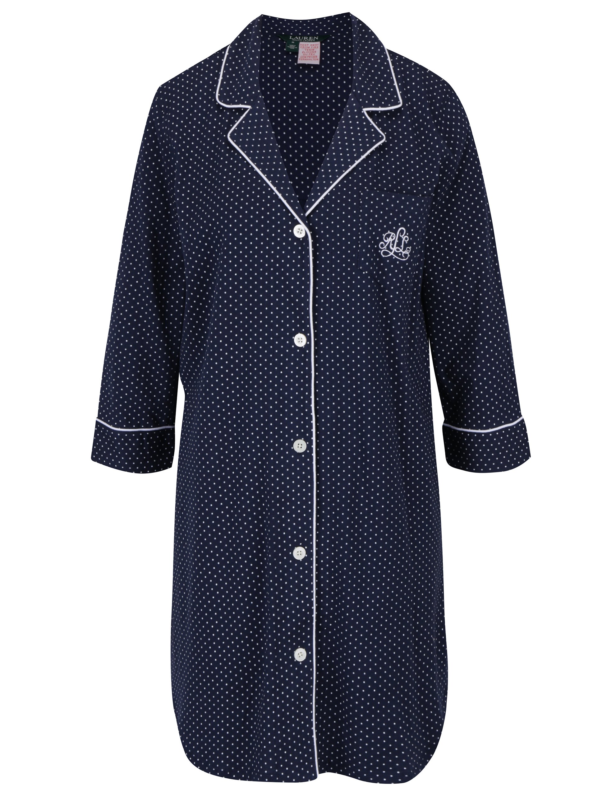 Tmavě modrá puntíkovaná noční košile Lauren Ralph Lauren Heritage
