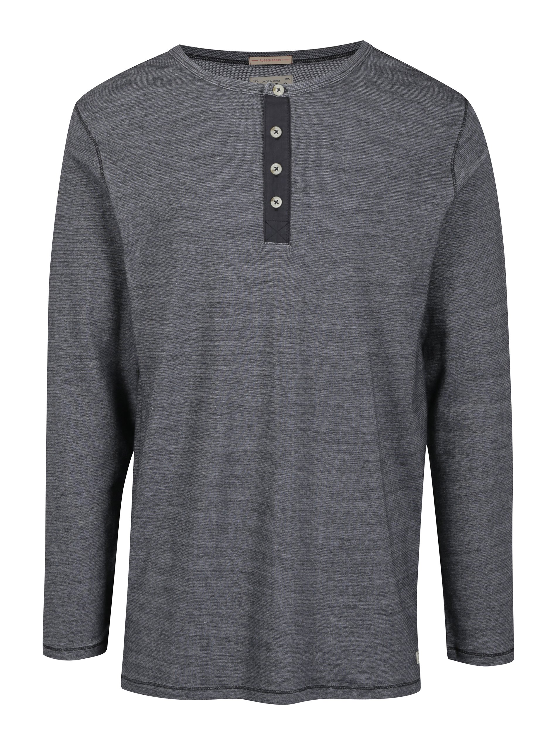 Šedé žíhané tričko s knoflíky Jack & Jones Giovanni